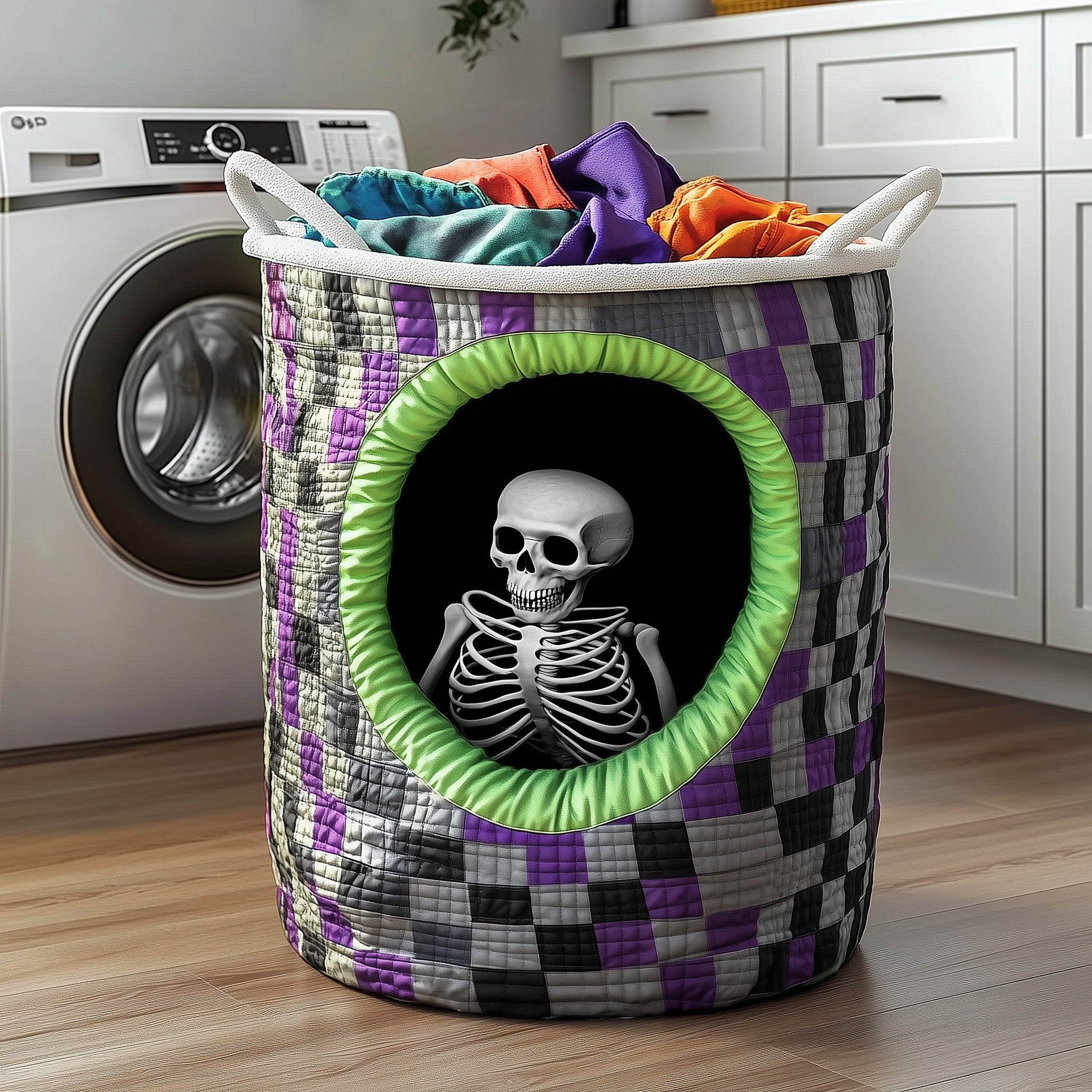 Spooky Skeleton Quilted Laundry Basket Perfect Gift For College Dorm