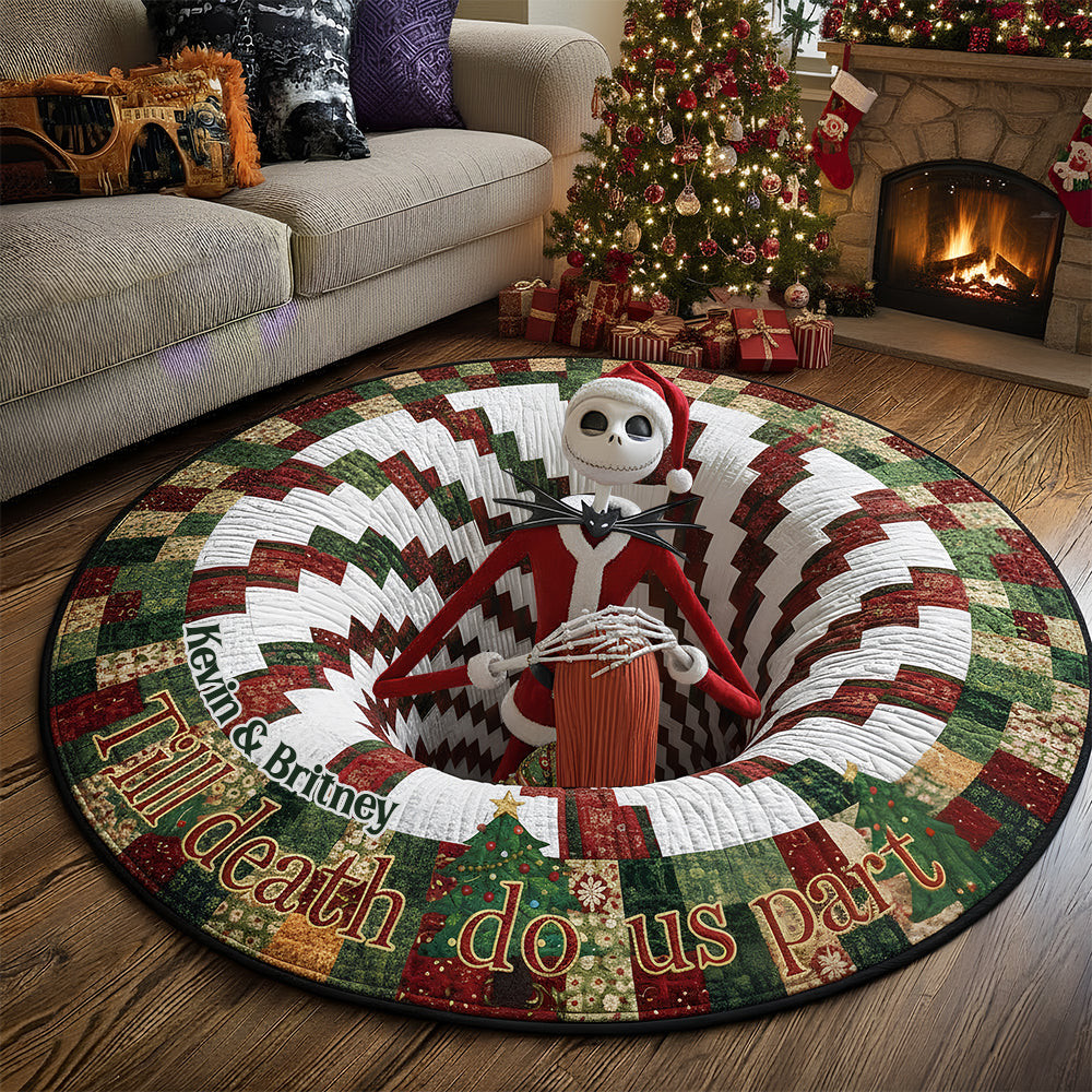 Spooky Twist Christmas Quilted Round Mat Personalized Gifts For Couple - Christmas Gifts For Mom Who Has Everything Funny