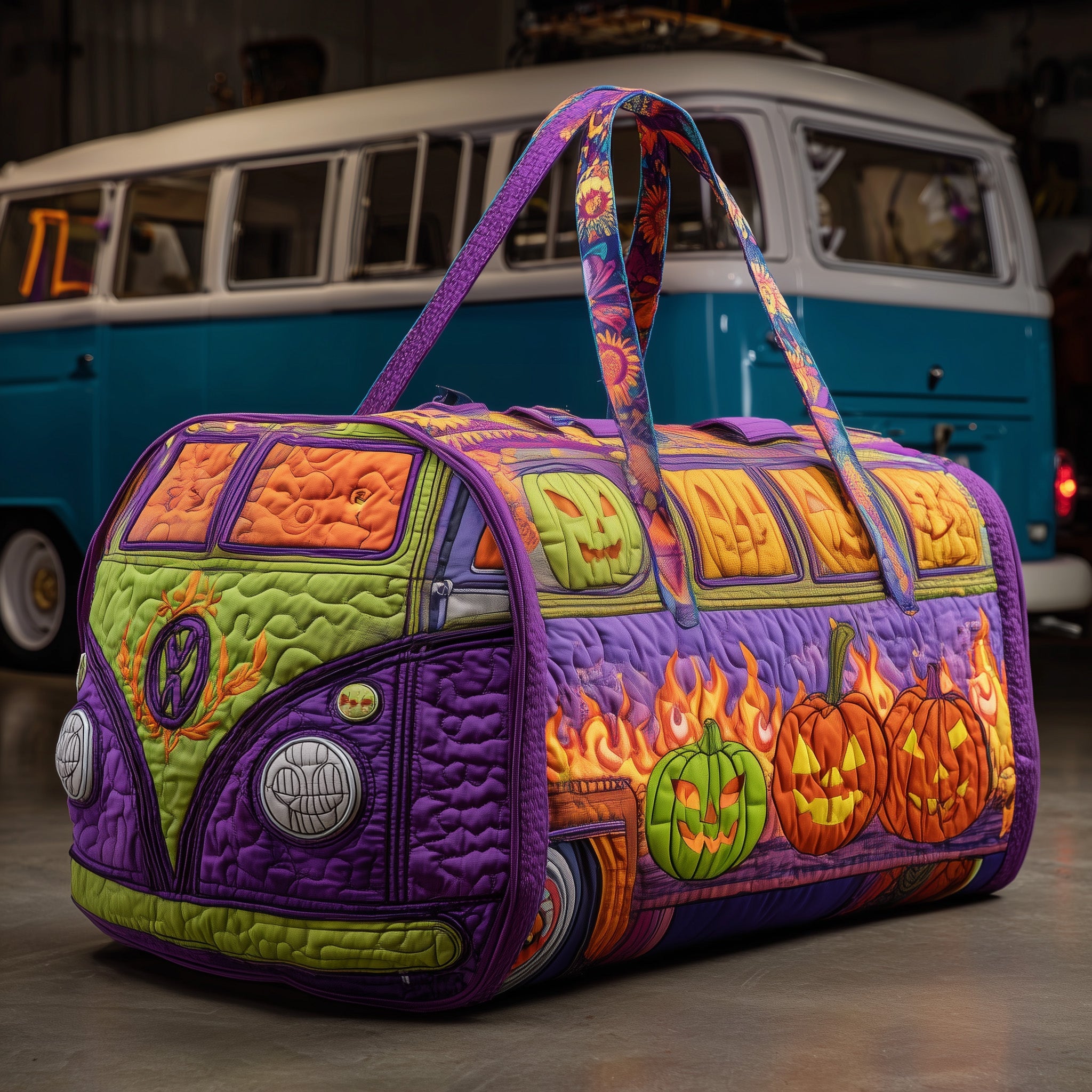Spooky Van Quilted Duffle Bag Summer Vacation Essential