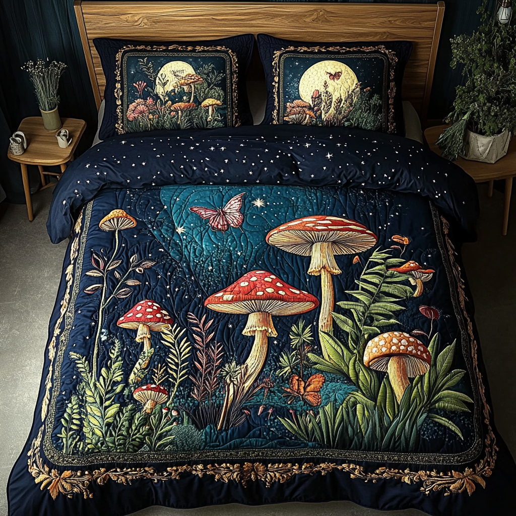 Spore Bloom Quilted Bedding Set Cozy Bedroom Decor Christmas Presents For Hippies