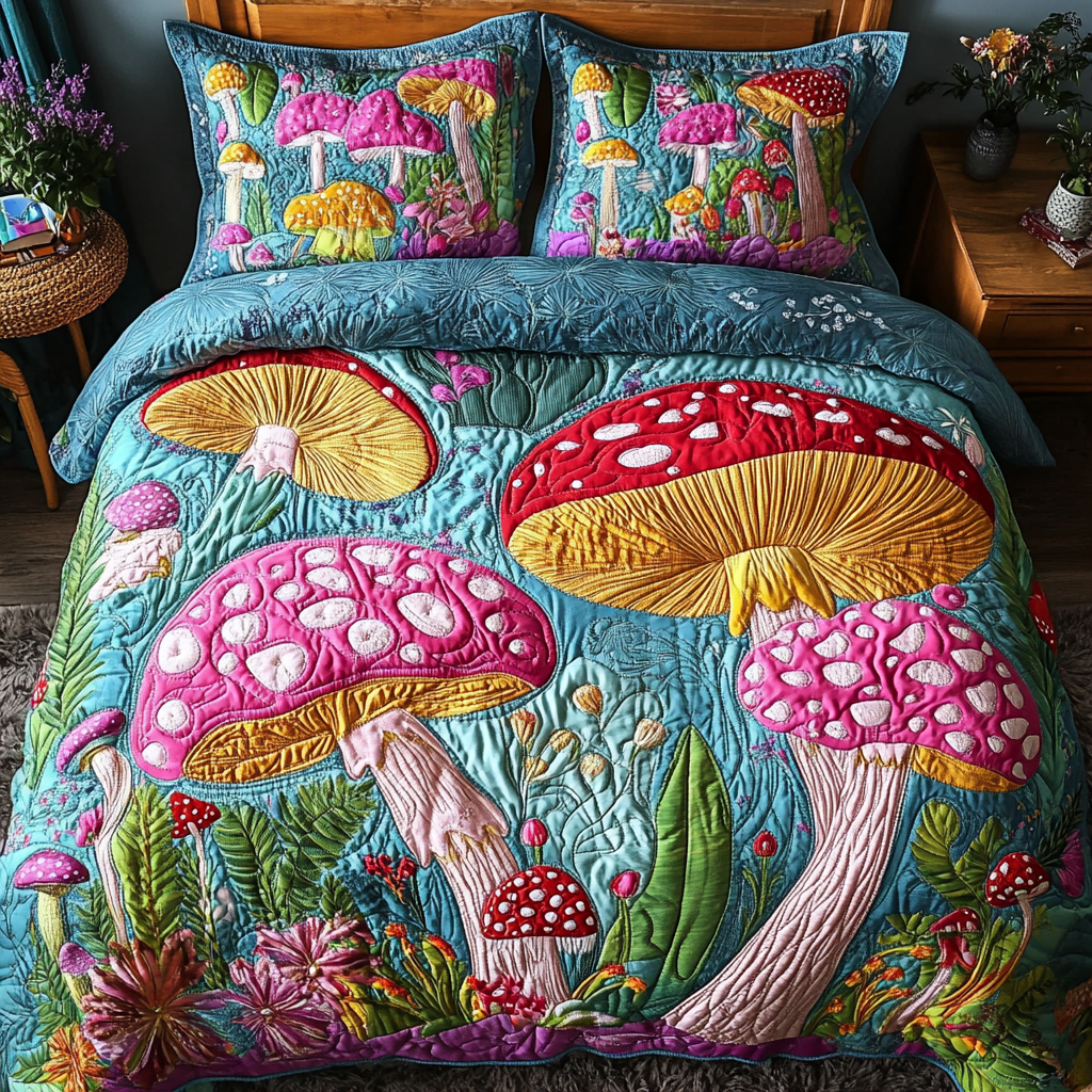 Spore Dreams Quilted Bedding Set Luxury Comforter Gift Set for Him or Her