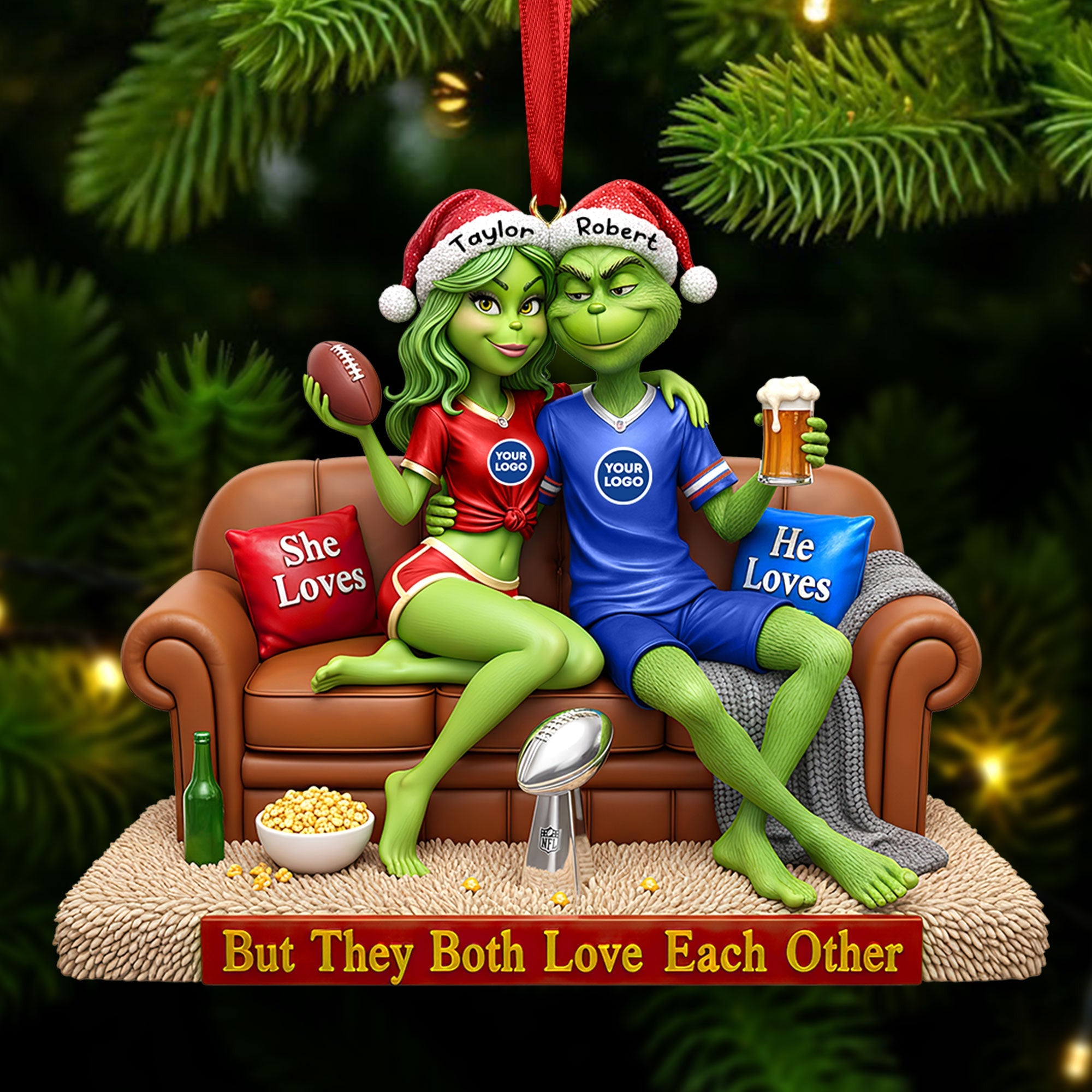 Sport Lover Green Monster Couple Ornament - Personalized Gift For Couple Christmas Ornament - Cute Christmas Tree Gift Idea