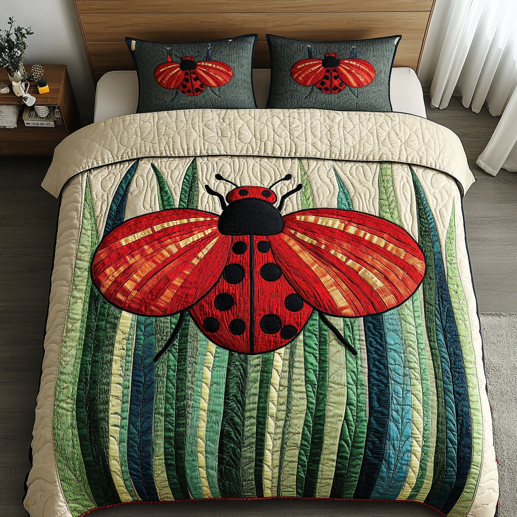 Spotted Beauty Quilted Bedding Set Cute Bedroom Decor Ladybug Gifts For Women