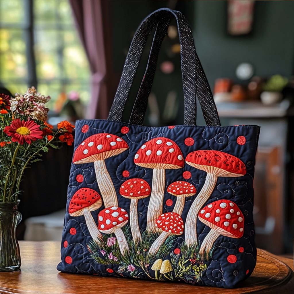 Spotted Charm Quilted Tote Bag Mushroom Related Gifts