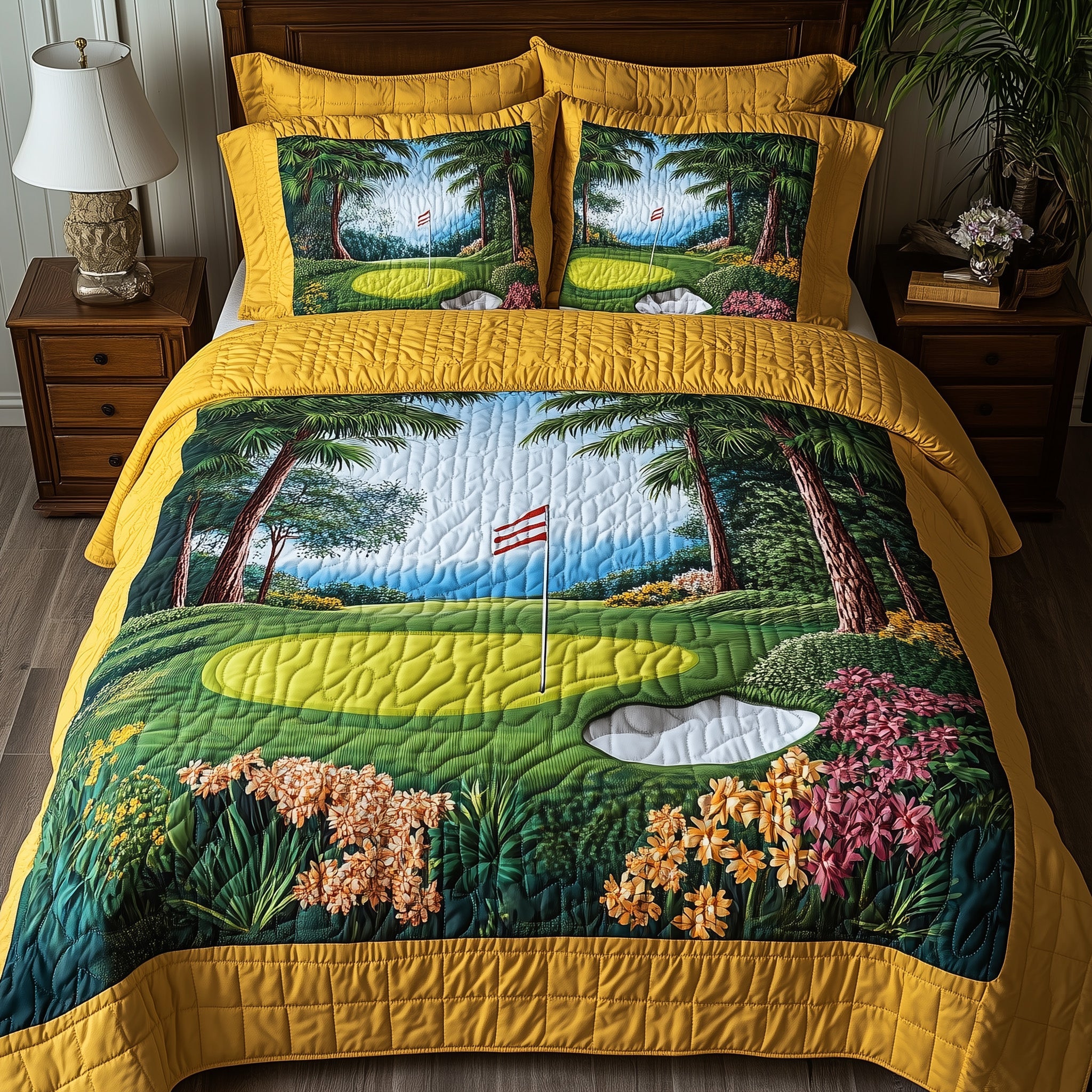 Spring at the Fairway Quilted Bedding Set Duvet Cover Merchandise Best Golf Gifts For Men