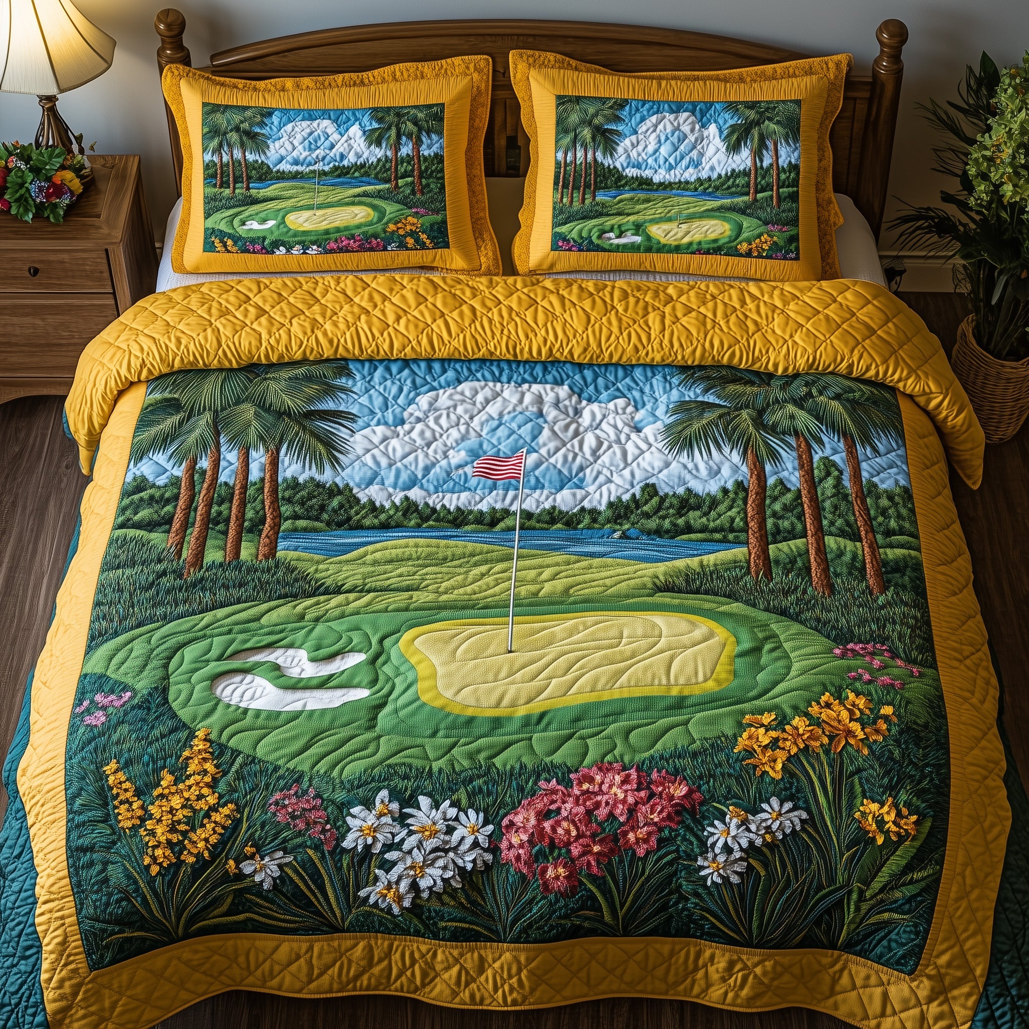 Spring at the Fairway Quilted Bedding Set Duvet Cover Merchandise Fun Golf Presents