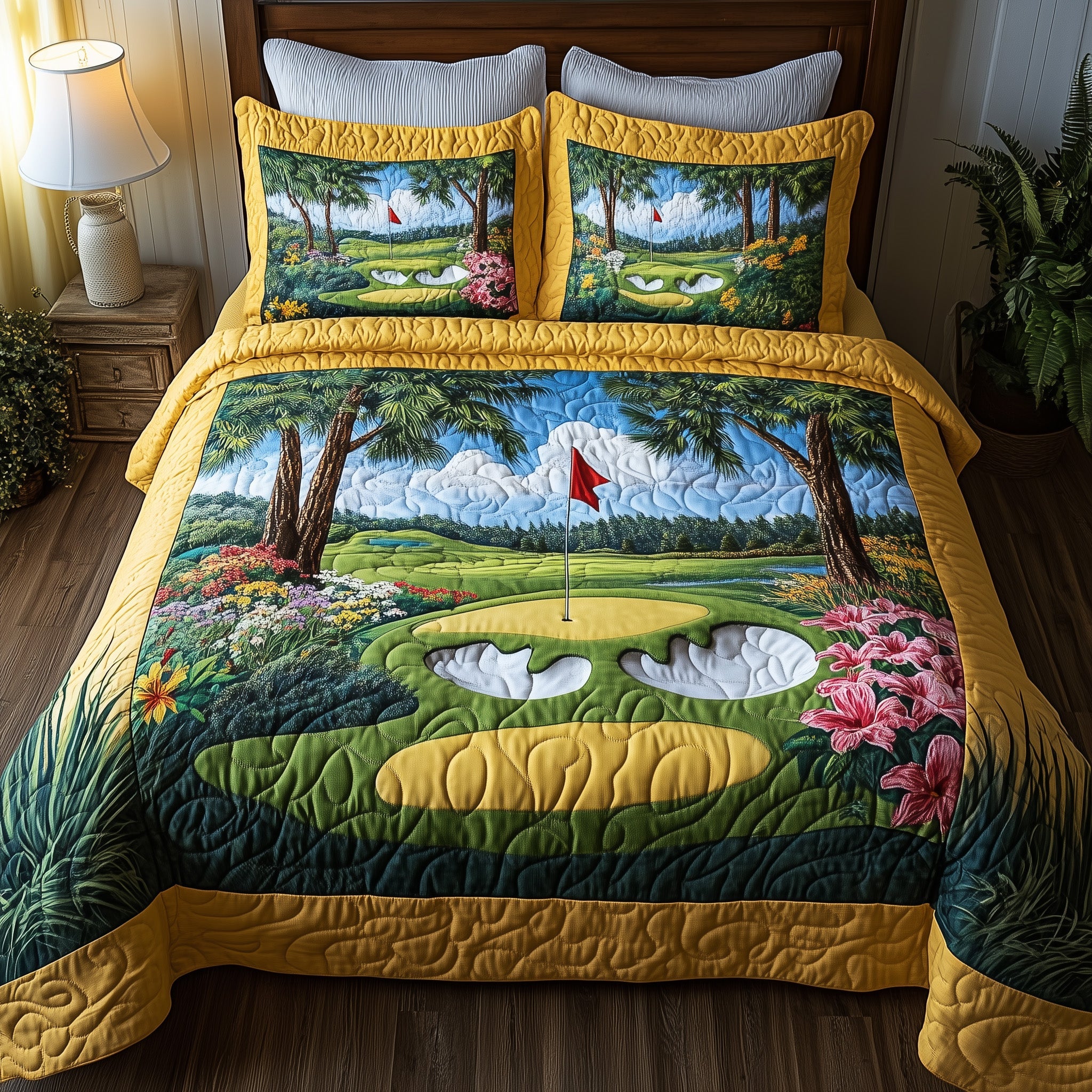 Spring at the Fairway Quilted Bedding Set Duvet Cover Merchandise Golf Humor Gifts