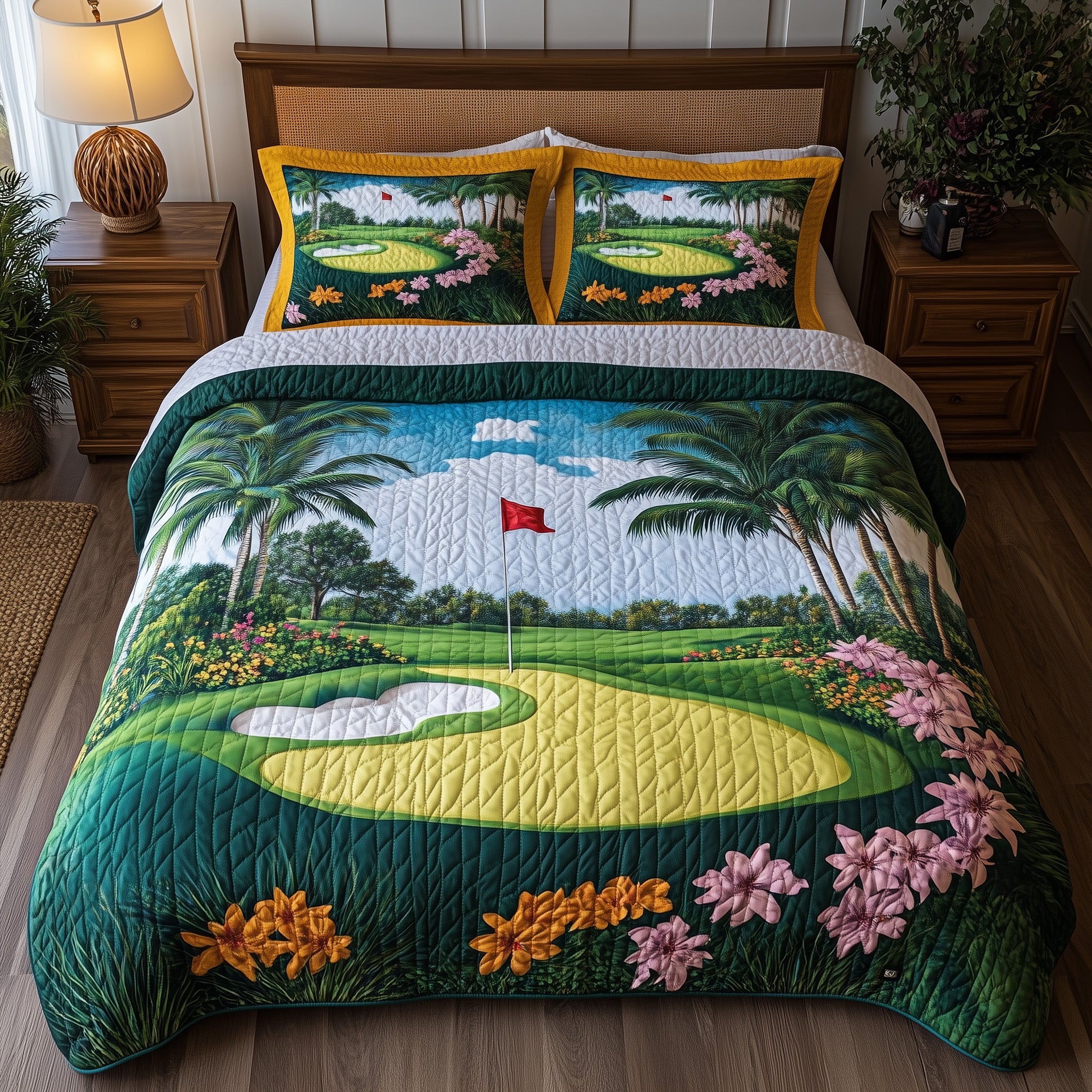 Spring at the Fairway Quilted Bedding Set Duvet Cover Merchandise Hilarious Golf Gifts
