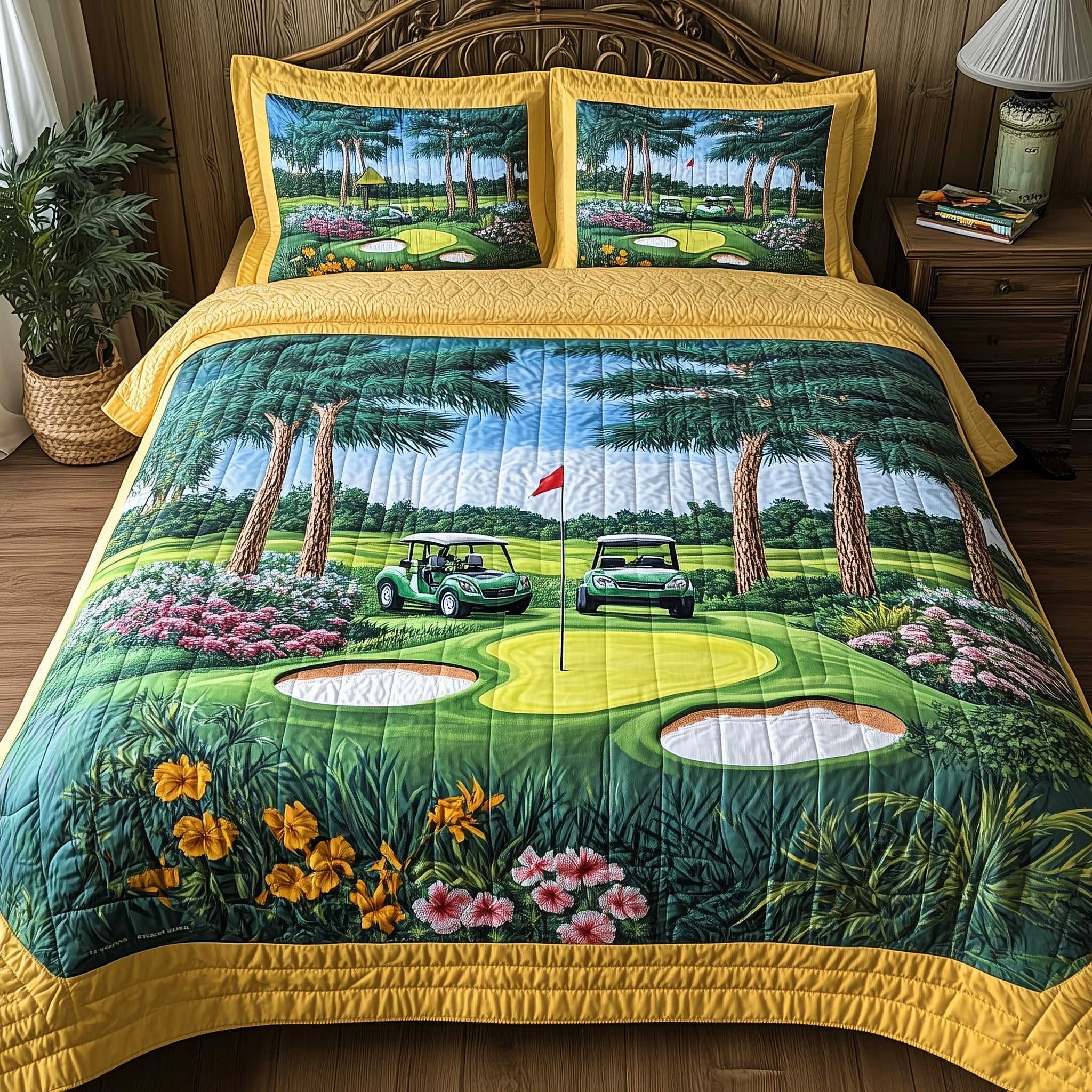 Spring at the Fairway Quilted Bedding Set Duvet Cover Merchandise Weird Golf Gifts