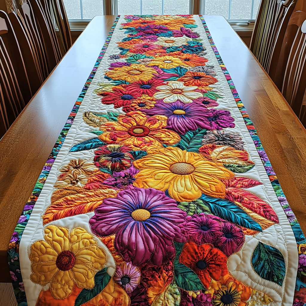 Spring Awakening Quilted Table Runner Dinner Table Decor Ideas Gifts For Flower Enthusiasts