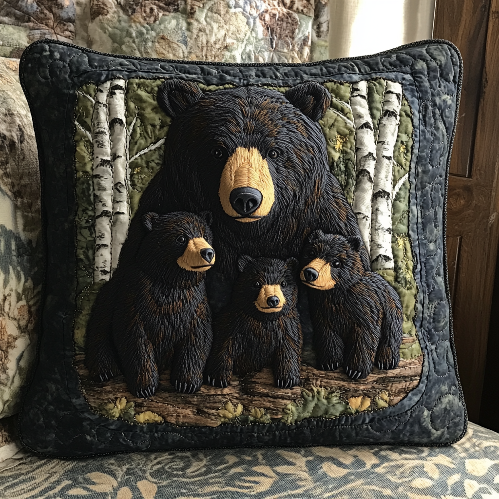 Spring Bear Family Quilted Pillow Case Decorative Pillow Covers Presents For Wildlife Lovers