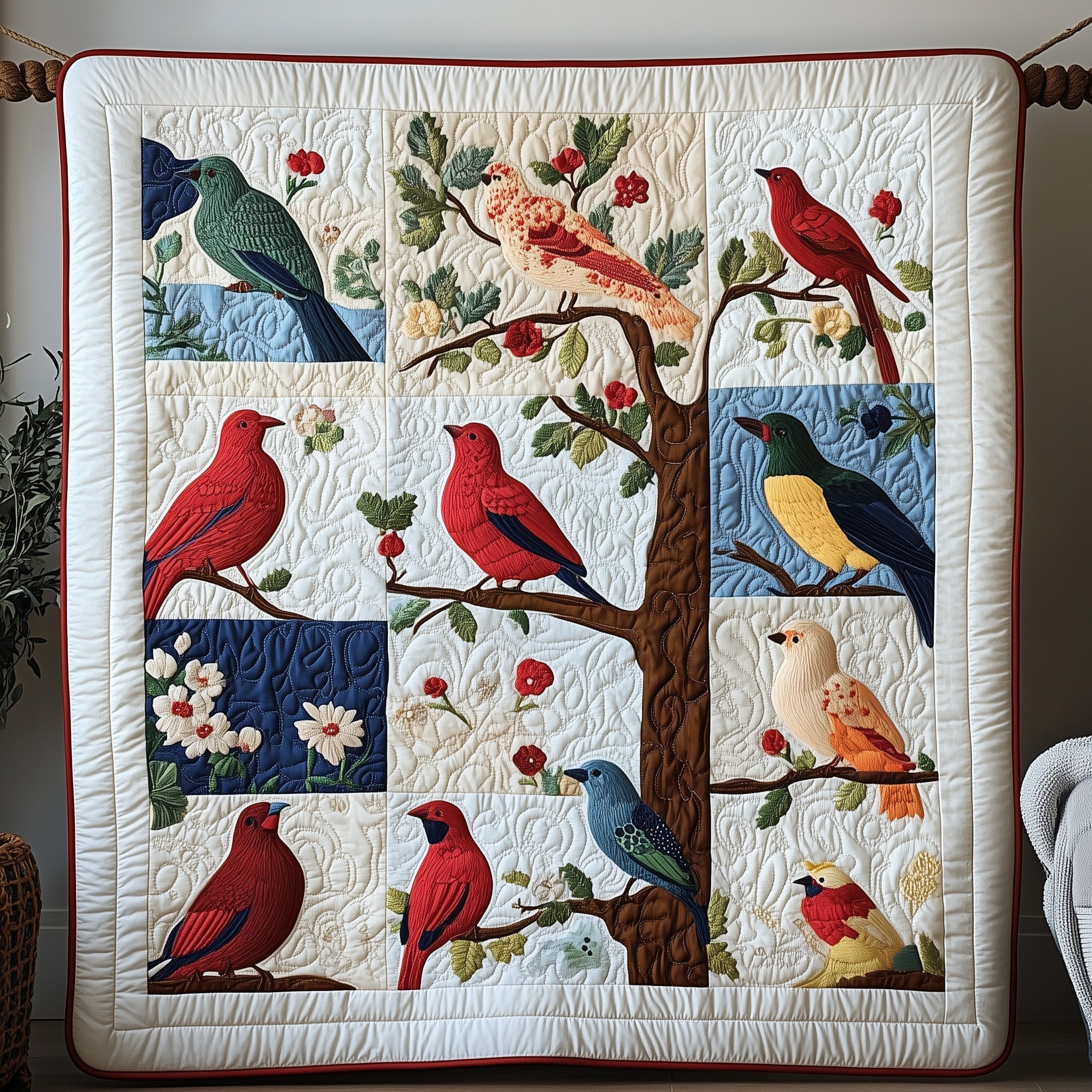 Spring Birds Quilted Blanket Nice Throw BlanketChristmas Gifts For Bird Watchers