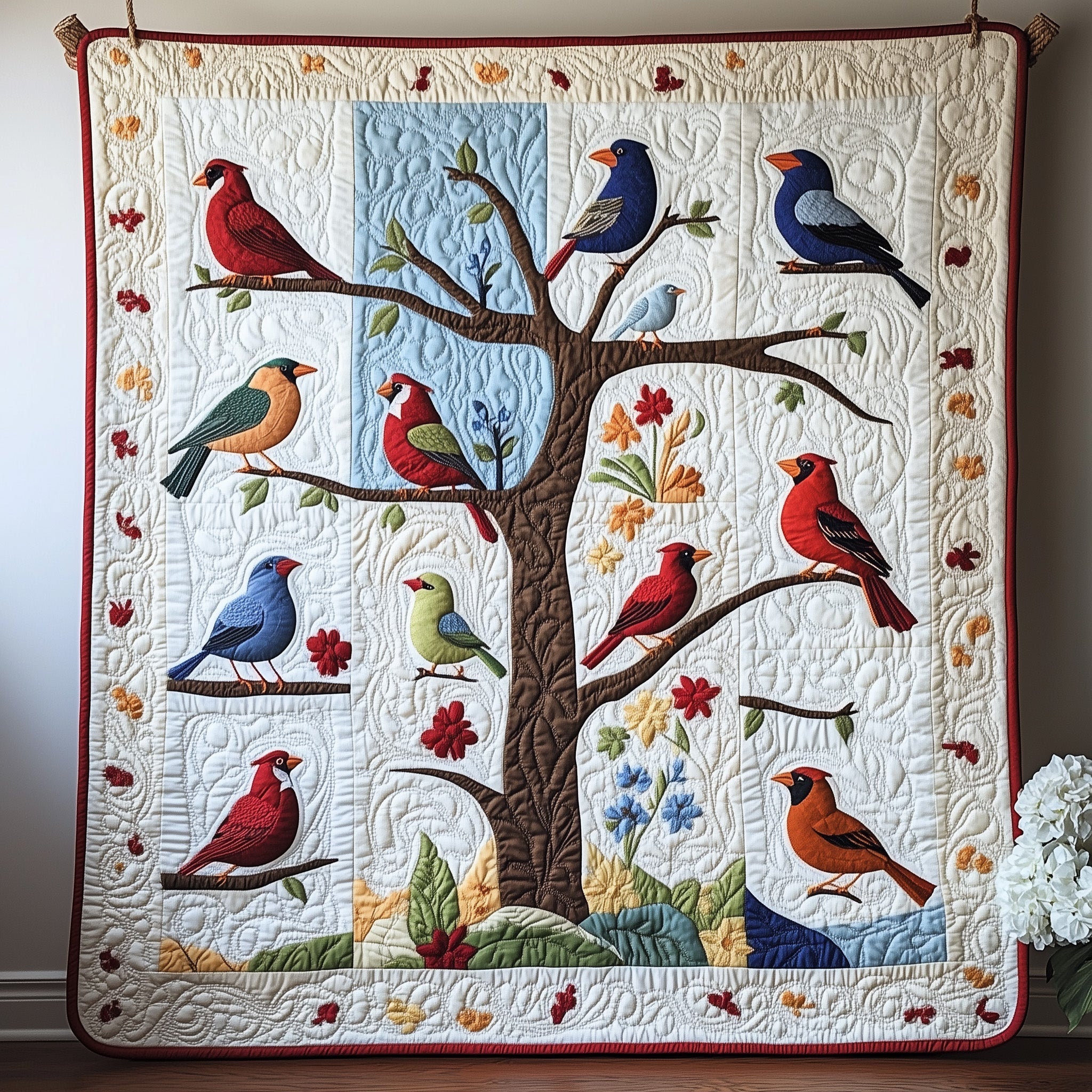 Spring Birds Quilted Blanket Nice Throw BlanketGift Ideas For A Bird Watcher