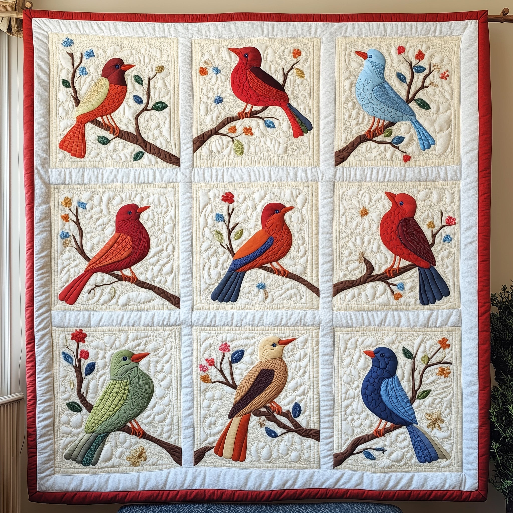 Spring Birds Quilted Blanket Nice Throw BlanketGood Gifts For Bird Lovers