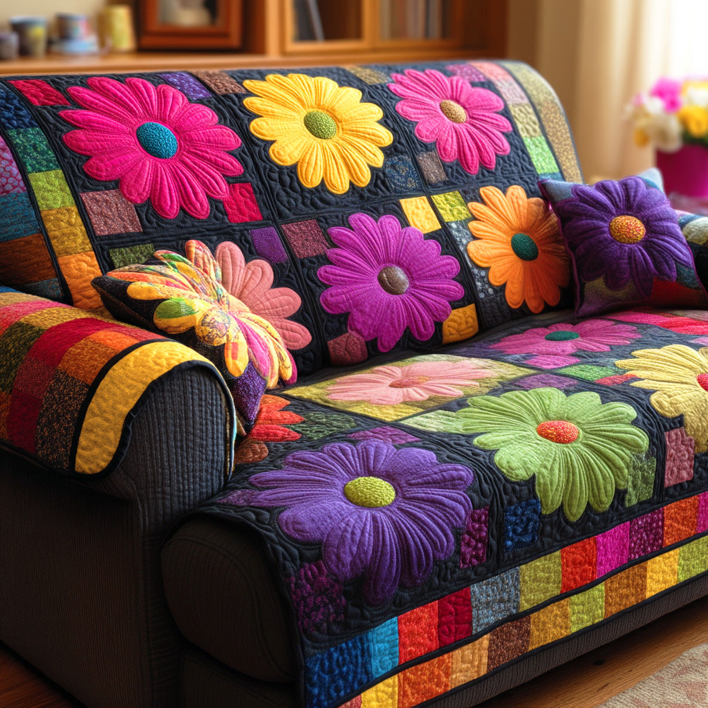 Spring Bloom Charm Quilted Sofa Cover Couch Protector Best Friend Gift Ideas