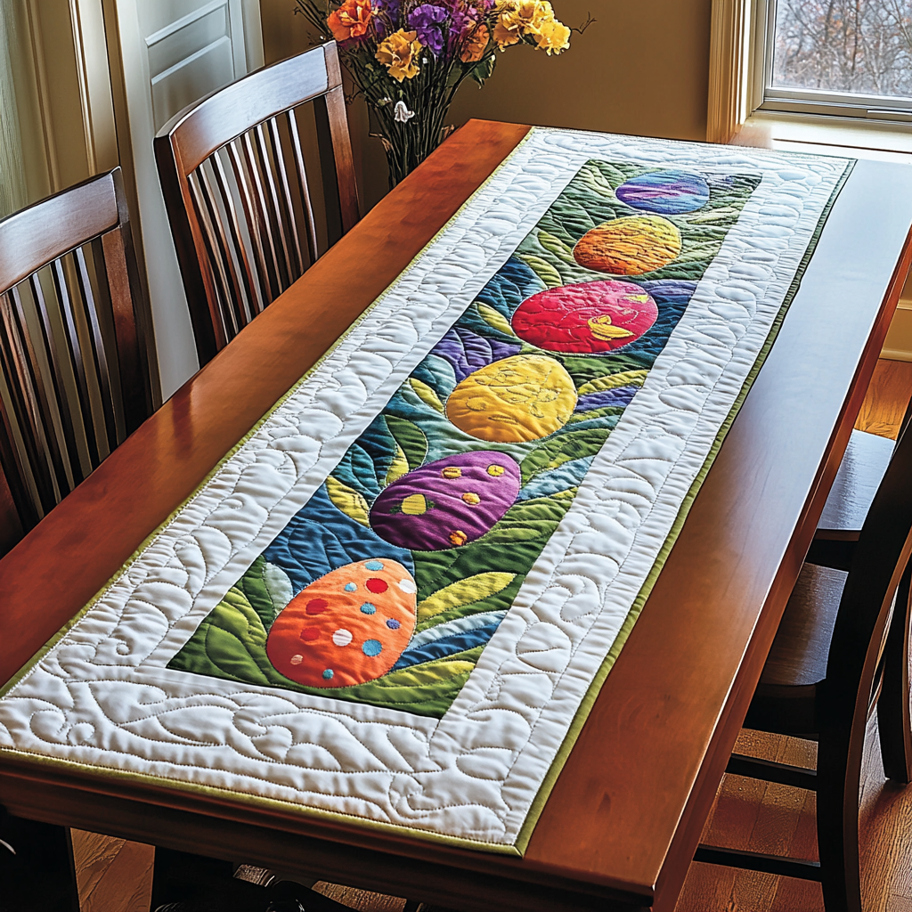 Spring Bloom Eggs Quilted Table Runner Easter Table Decor Gifts For Friends