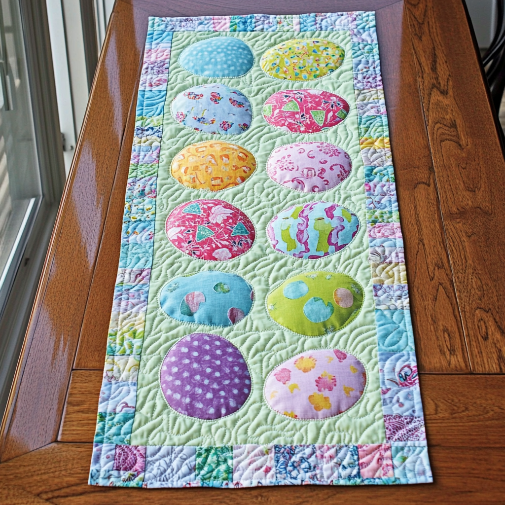 Spring Bloom Eggs Quilted Table Runner Easter Table Decor Good Family Gifts