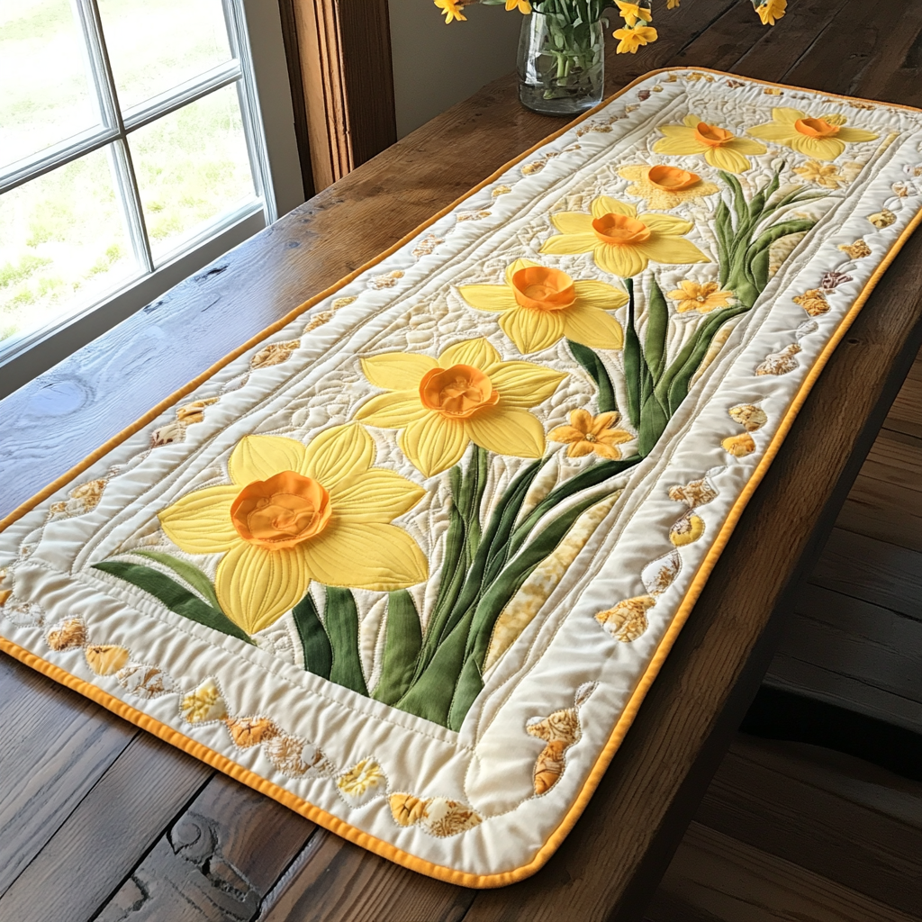 Spring Blooms Quilted Table Runner Floral Table Cover Kitchen Table Decor