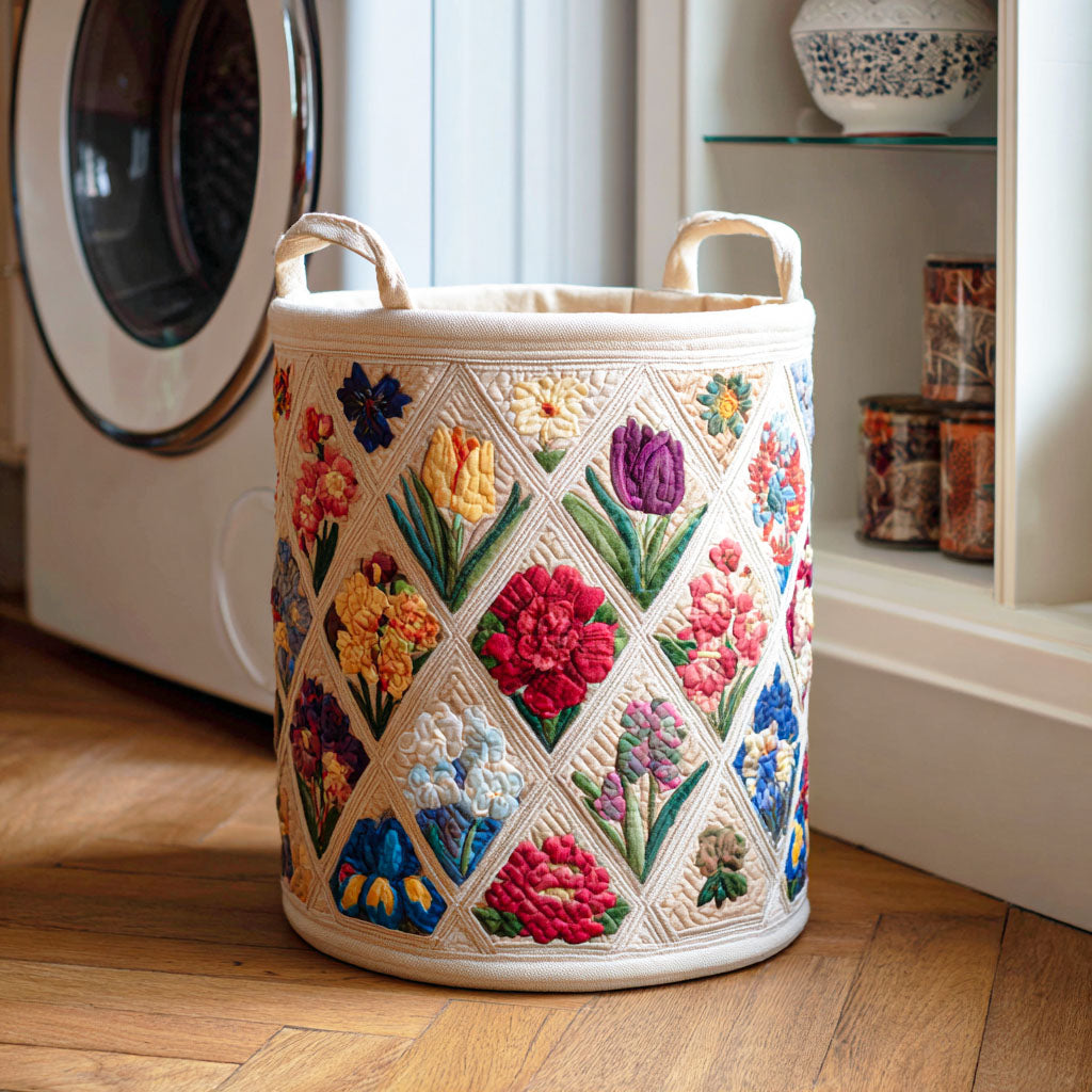 Spring Blossom Field Quilted Laundry Basket Christmas Merch Gift