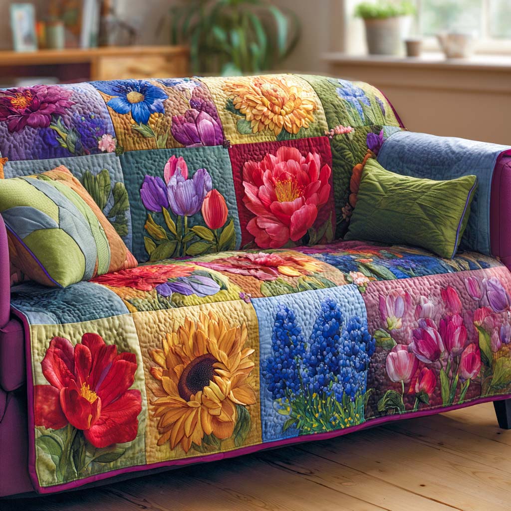 Spring Blossom Patchwork Quilted Sofa Cover Holiday Couch Covers Best Family Gifts