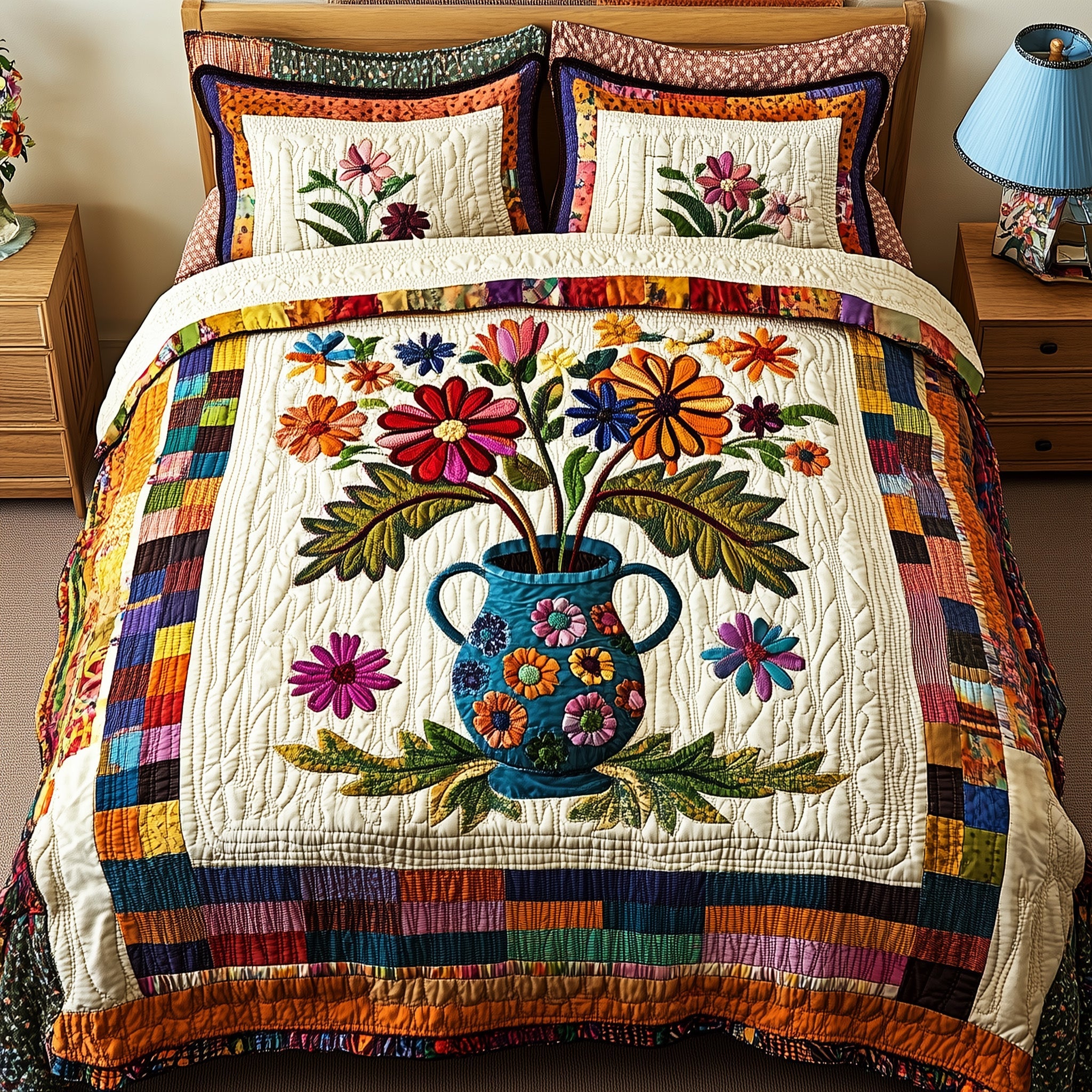 Spring Blossom Quilted Bedding Set Duvet Cover Bed Sheet Gifts For Adult Daughters