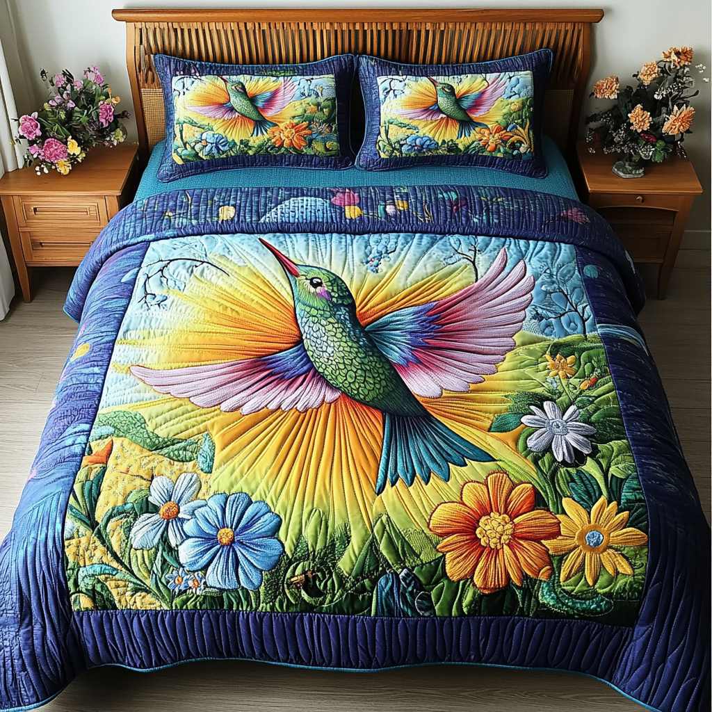 Spring Breeze Quilted Bedding Set Cool Bedroom Decor Unique Hummingbird Gifts