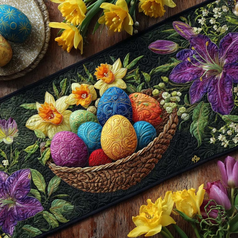 Spring Bunny Parade Quilted Table Runner Easter Spring Table Decor Gift For Easter Lovers