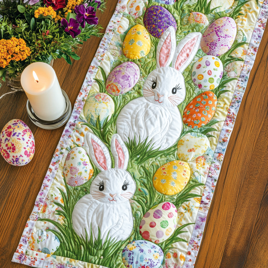 Spring Charm Quilted Table Runner Bunny Table Decor Unique Gifts For Family
