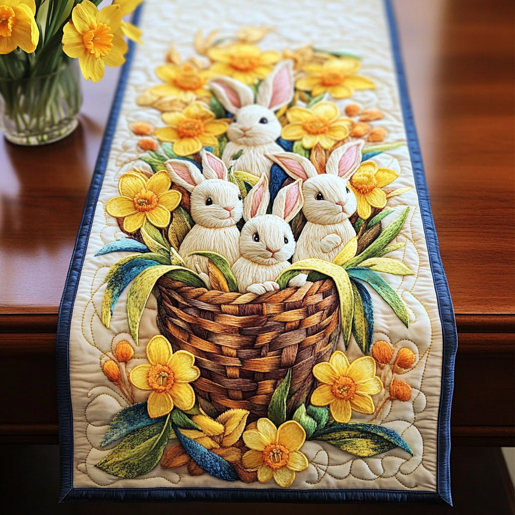 Spring Daffodil Bunnies Quilted Table Runner Easter Table Decor Ideas Best Friend Gifts