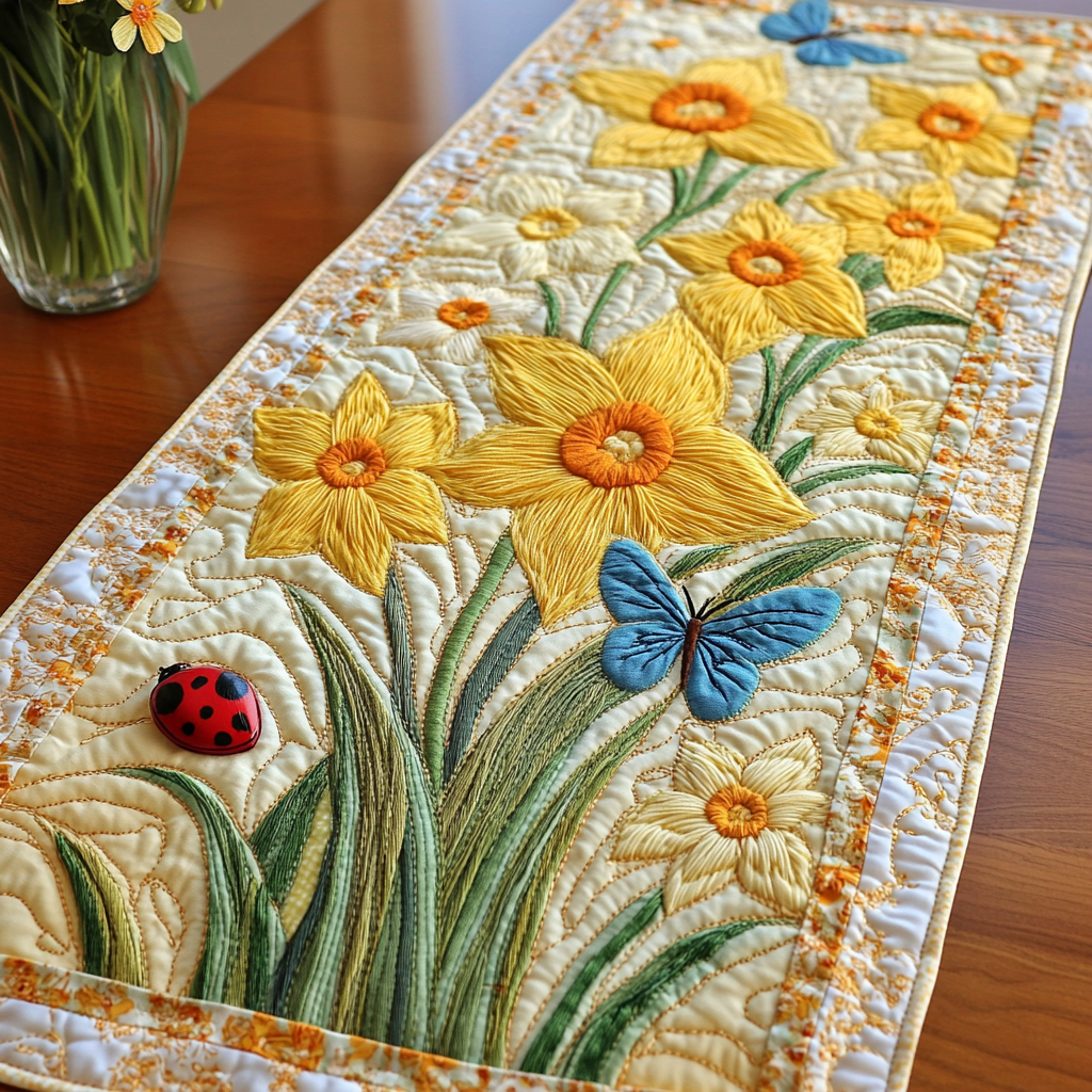 Spring Delight Quilted Table Runner Floral Table Runner Dining Room Table Decor