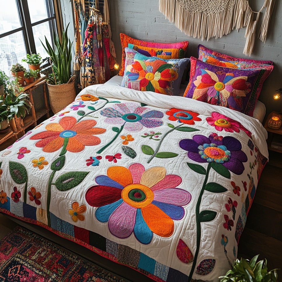 Spring Drift Quilted Bedding Set Bed Decorations Best Gifts For Flower Lovers