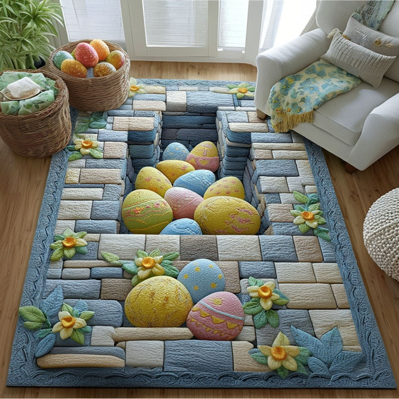 Spring Egg Parade Quilted Area Rug Easter Spring Home Decor Best Gift For Easter Lovers