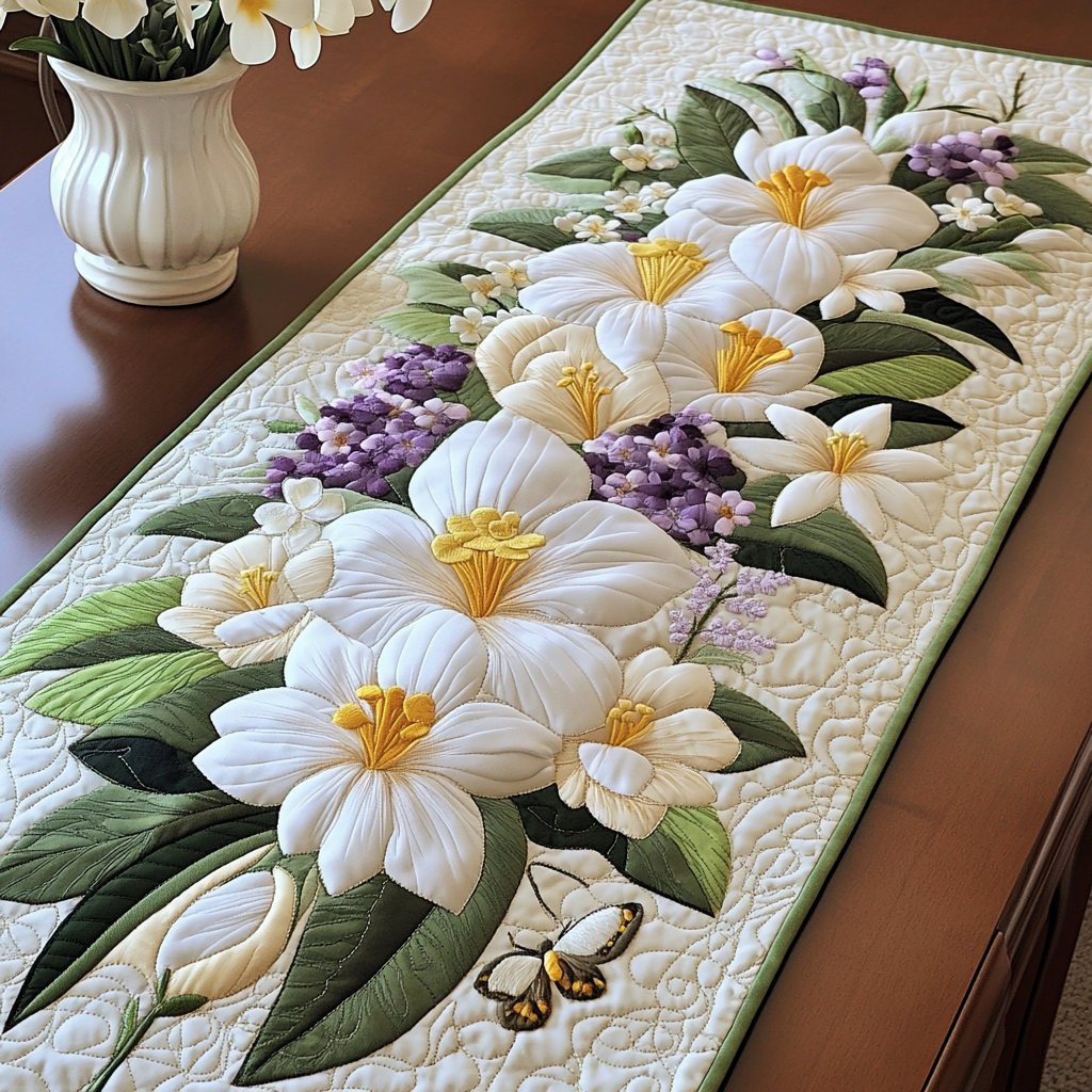 Spring Elegance Quilted Table Runner Floral Table Runner Dining Room Table Decor Ideas