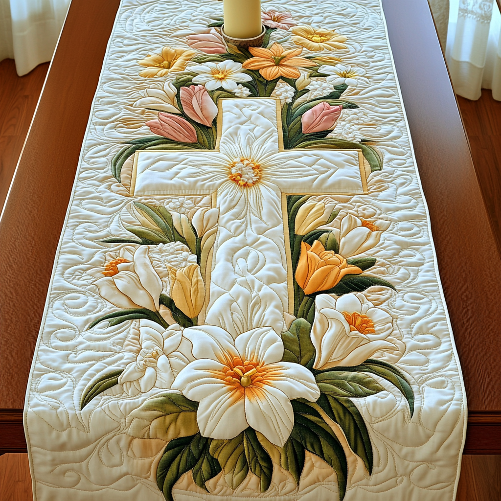 Spring Essence Quilted Table Runner Floral Table Topper Dining Room Decor