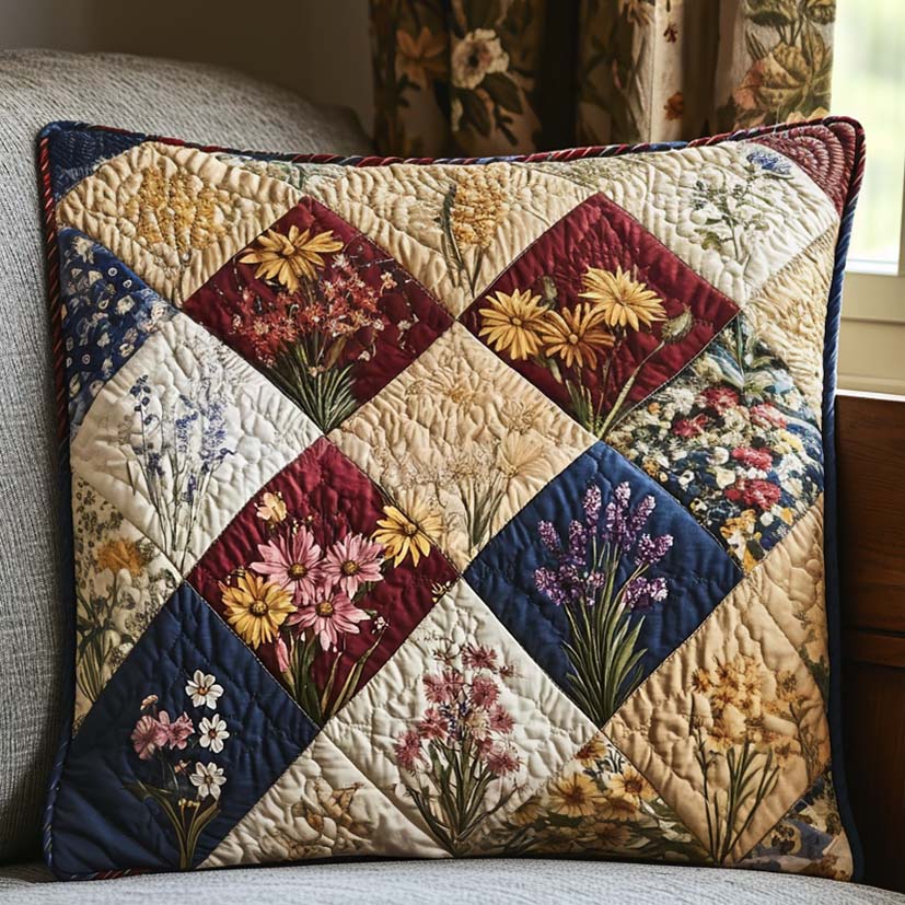 Spring Flowers Patchwork Quilted Pillow Case Flower Pattern Cozy Home Decor Gifts For Mom