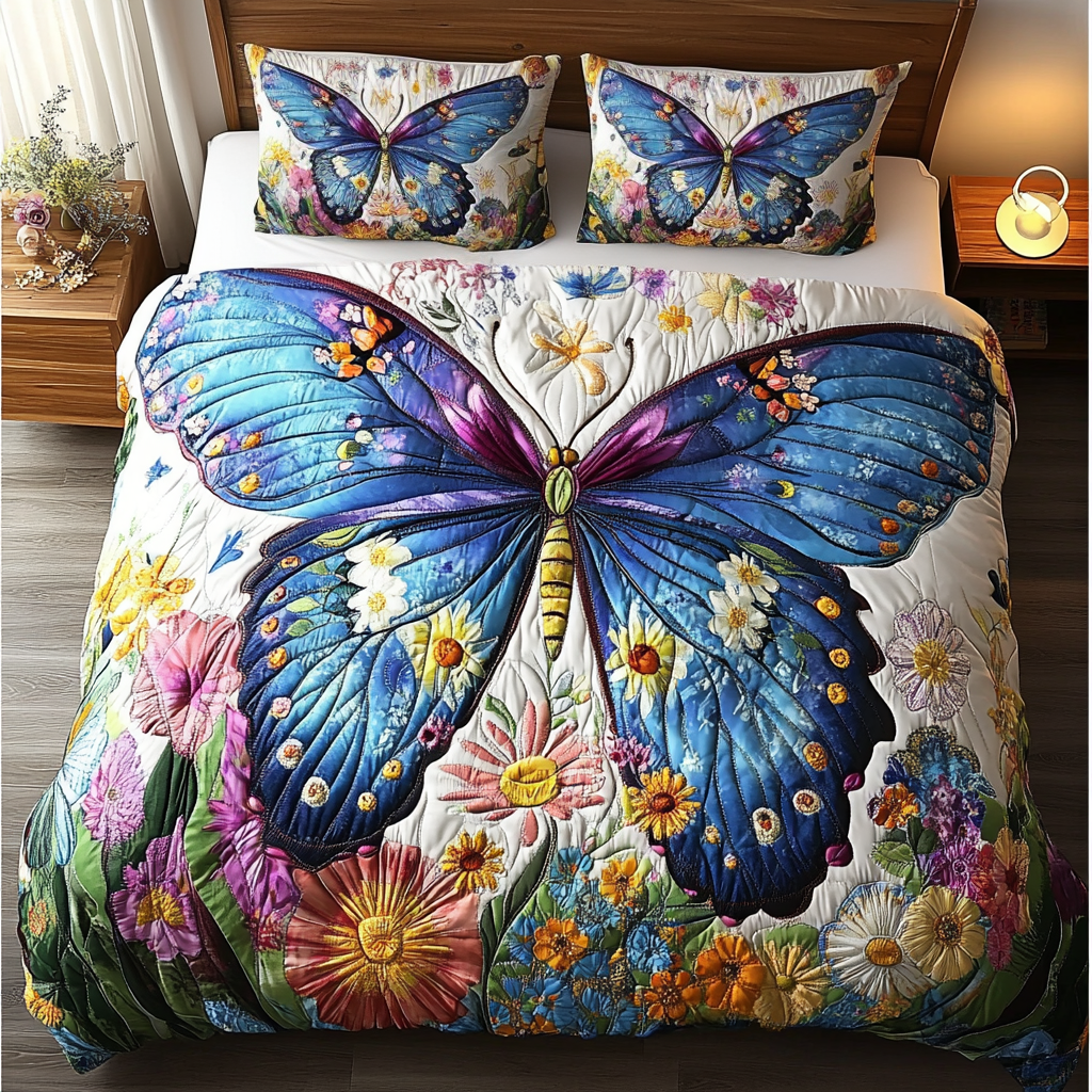 Spring Flutter Quilted Bedding Set Holiday Duvet Cover Set Best Butterfly Presents For Women