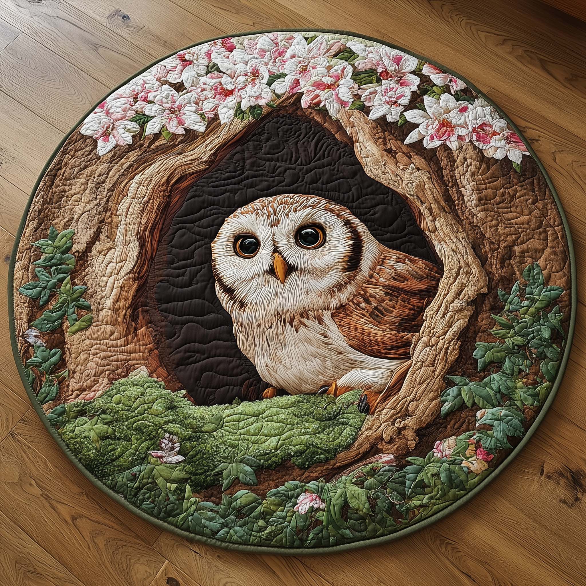 Spring Forest Owl Quilted Round Mat Trendy Quilted Round Mat That Adds Charm
