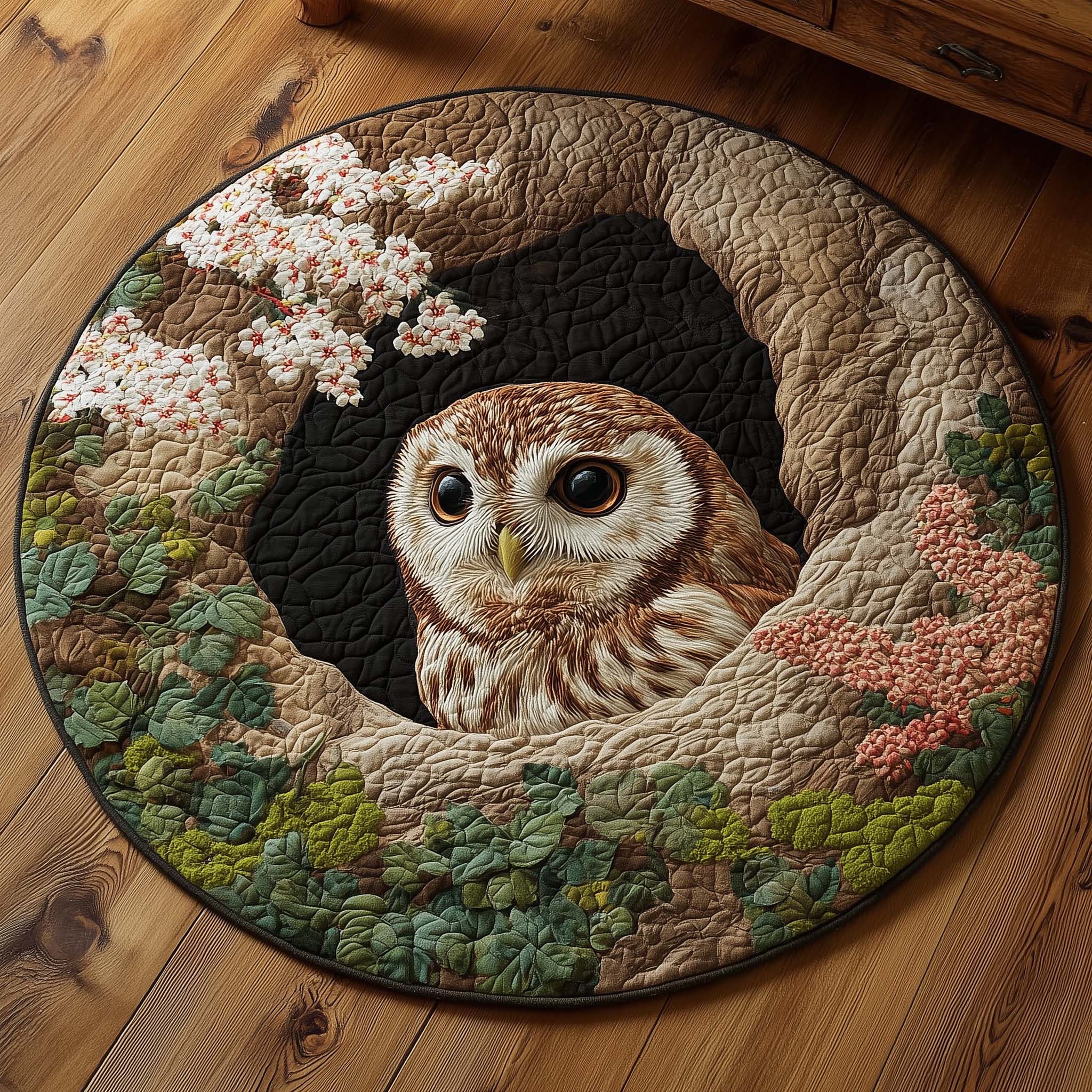Spring Forest Owl Quilted Round Mat Vibrant Quilted Round Mat to Brighten Your Room