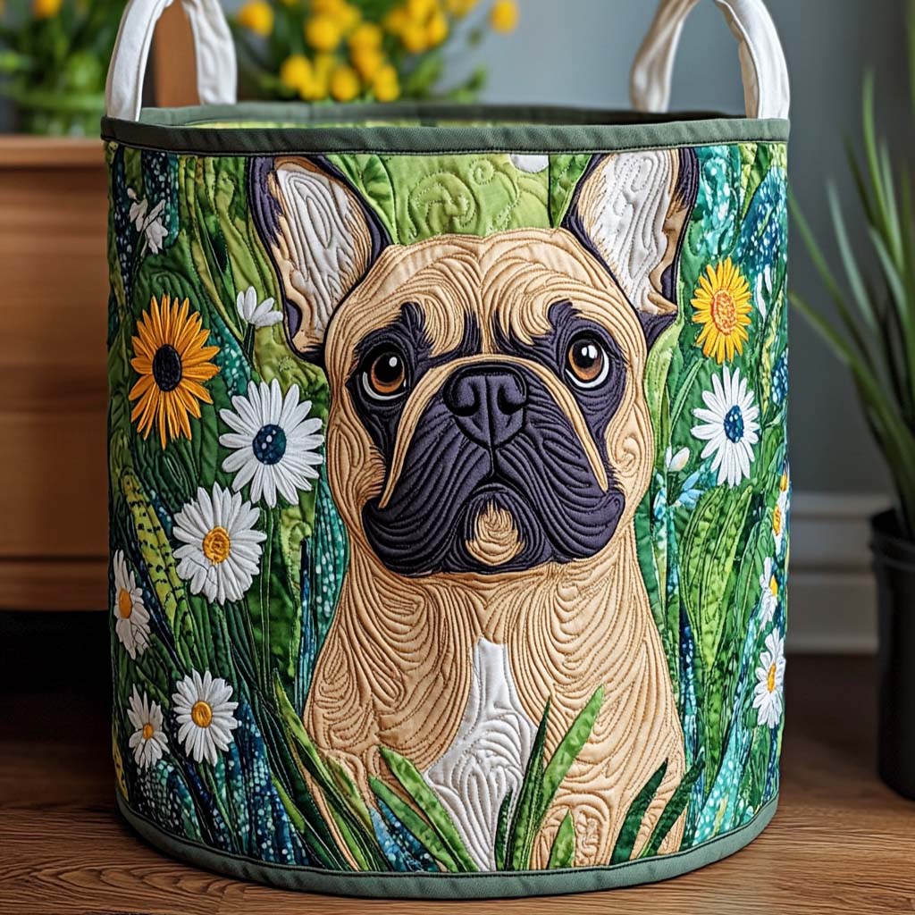 Spring Garden Frenchie Quilted Laundry Basket Quilted Fabric Laundry Bin for Organized Living