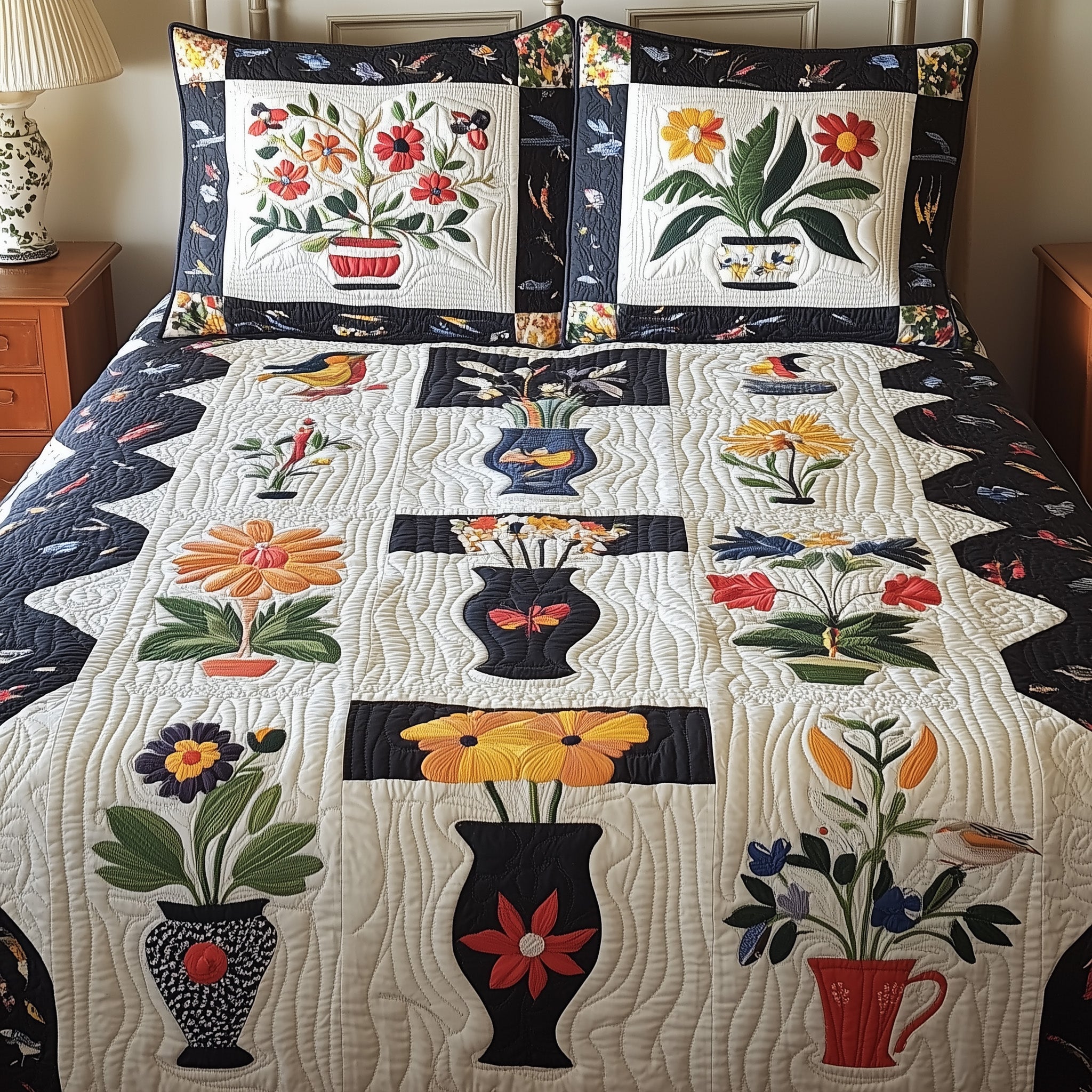 Spring Garden Patchwork Quilted Bedding Set Duvet Cover Bed Sheet Birthday Gifts For Dad From Daughter