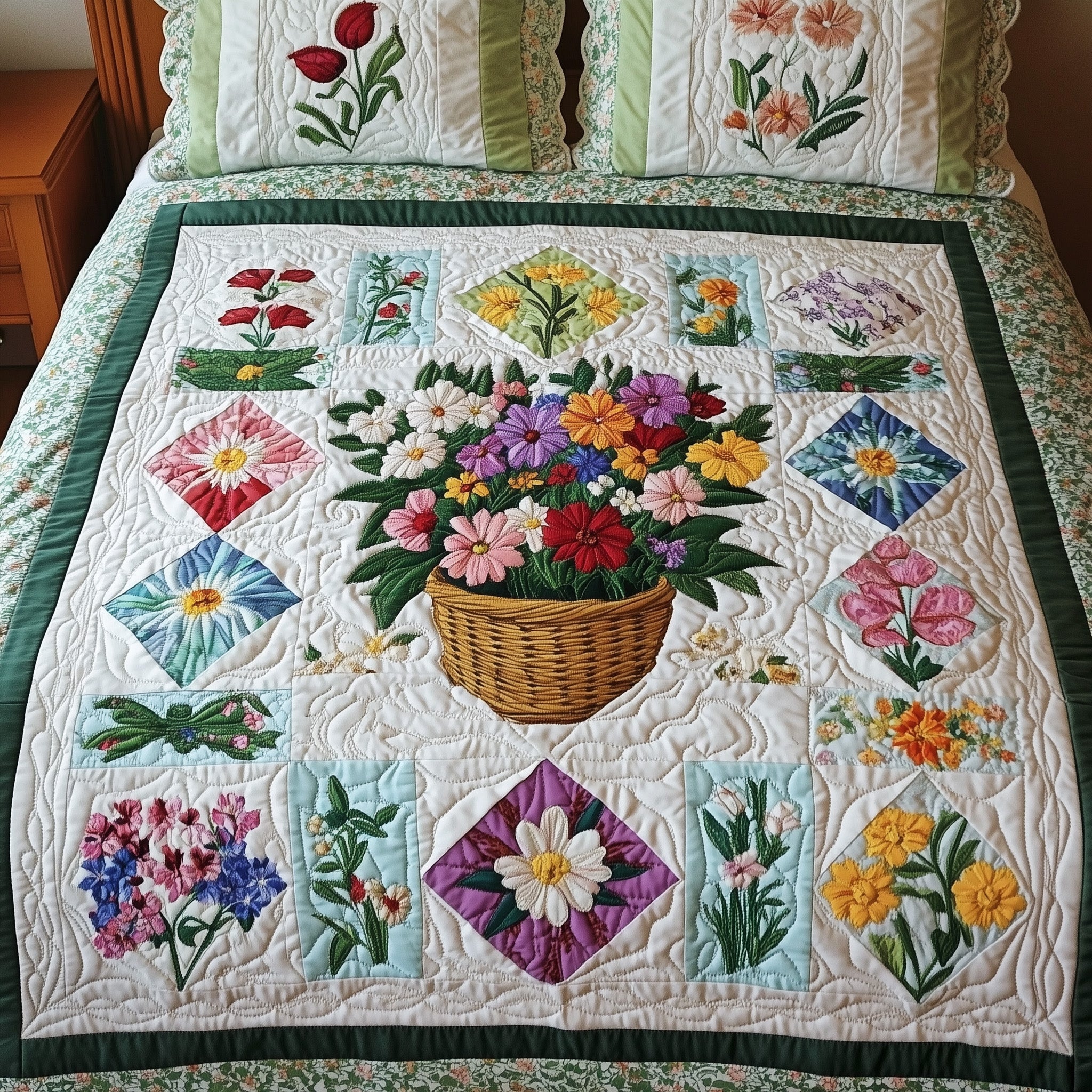 Spring Garden Patchwork Quilted Bedding Set Duvet Cover Bed Sheet Christmas Gifts For Daughter