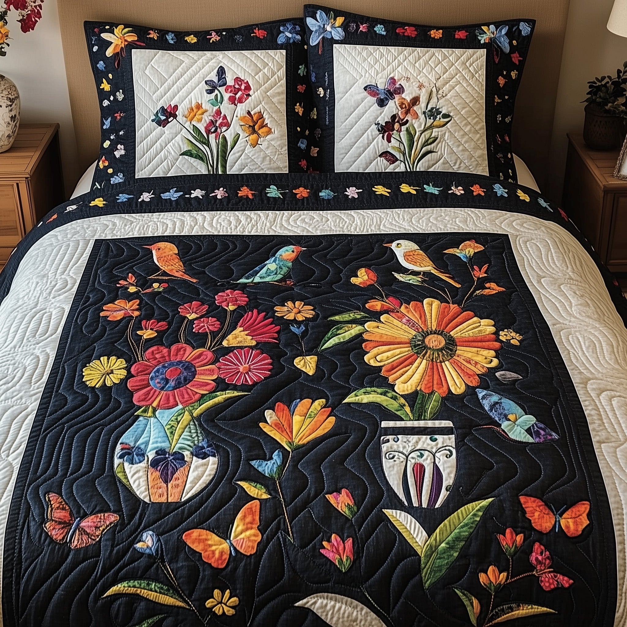 Spring Garden Patchwork Quilted Bedding Set Duvet Cover Bed Sheet Gift Ideas For 40Th Birthday Woman