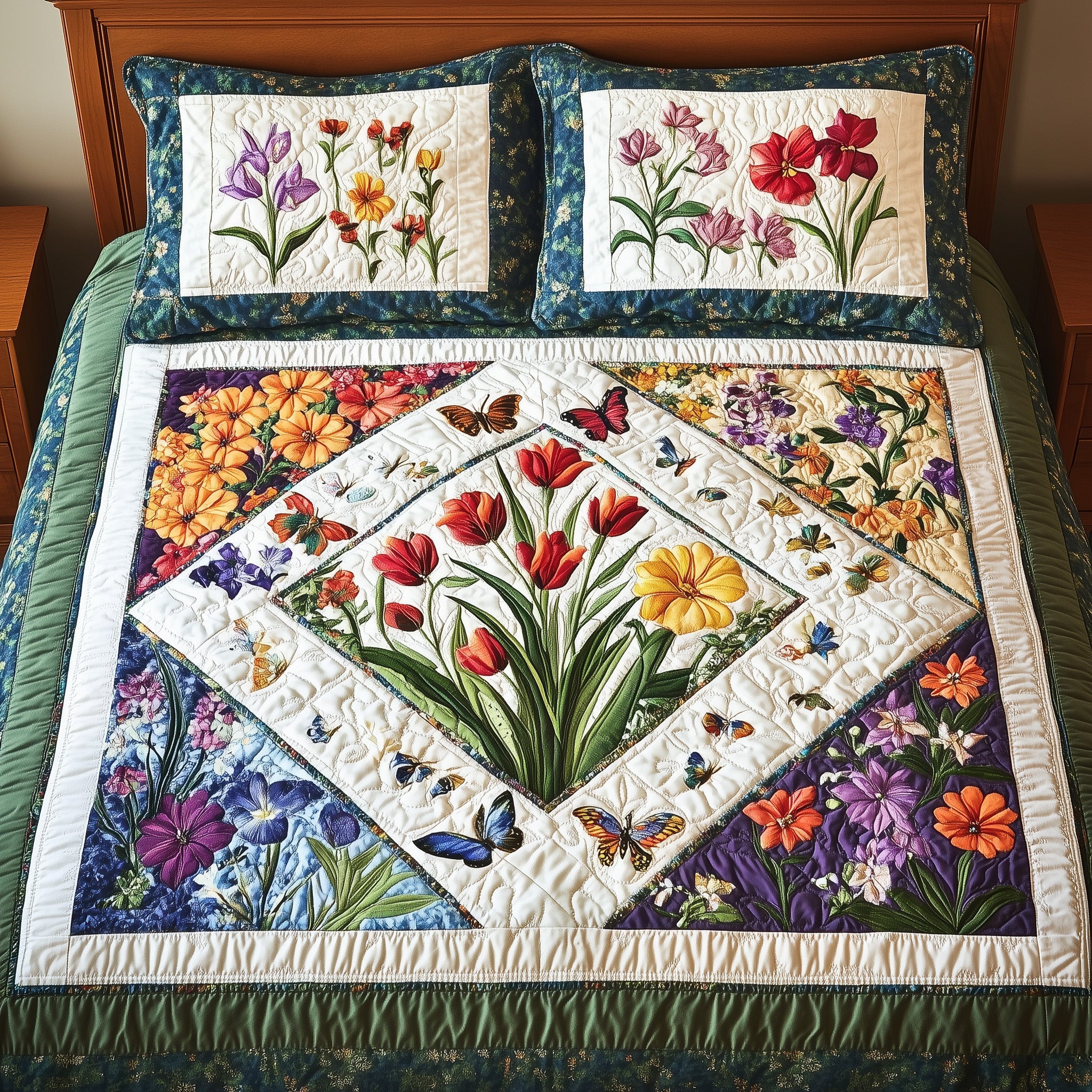 Spring Garden Patchwork Quilted Bedding Set Duvet Cover Bed Sheet God Daughter Gifts