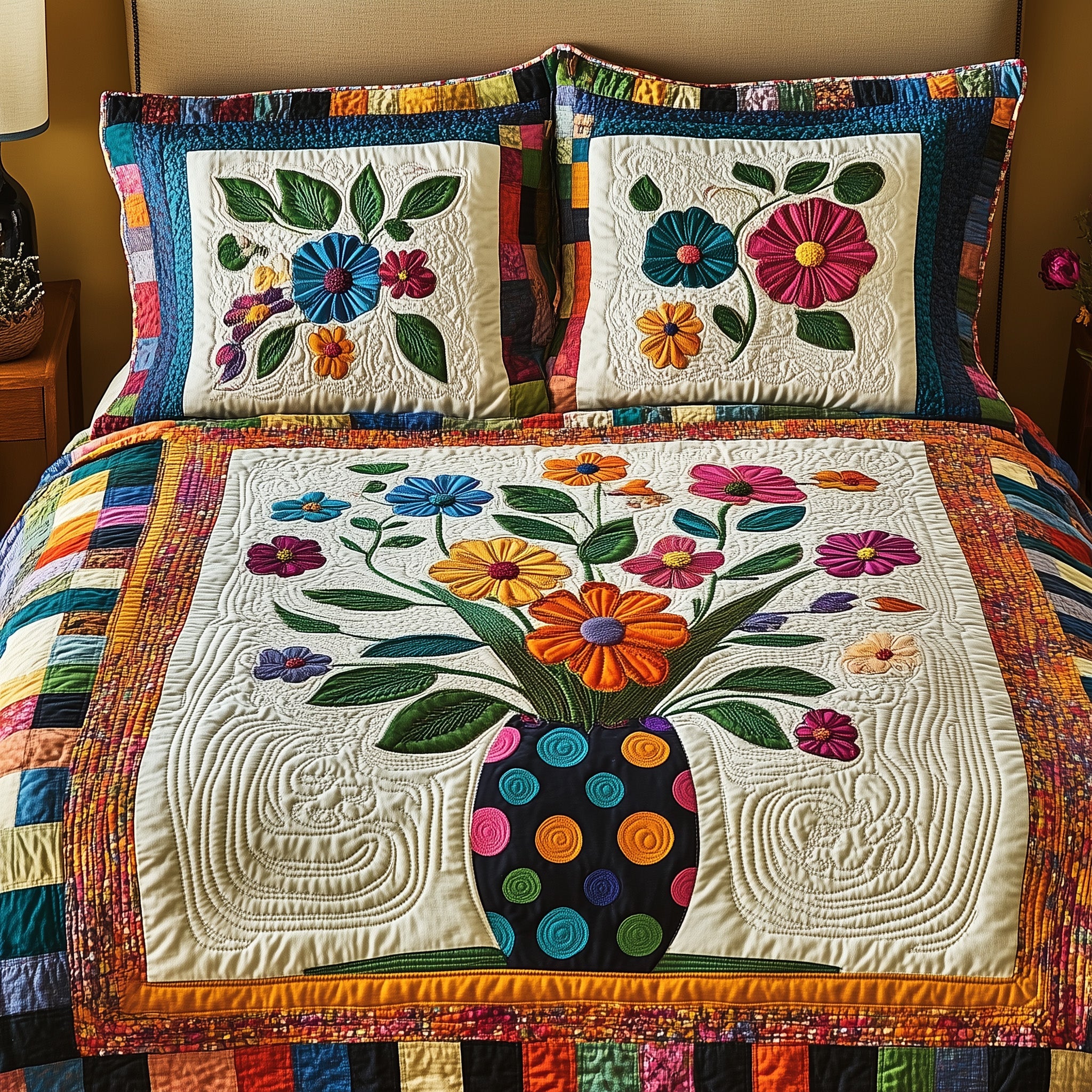 Spring Garden Patchwork Quilted Bedding Set Duvet Cover Bed Sheet God Daughter Presents