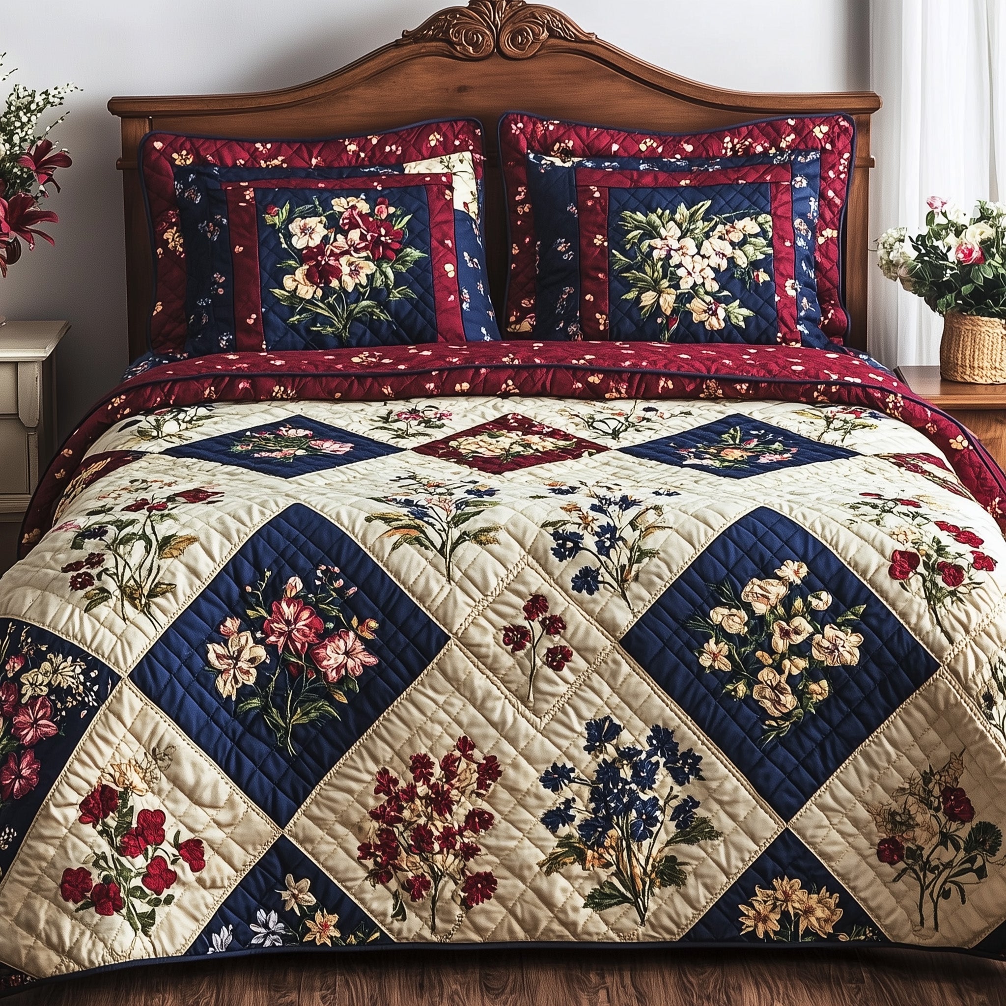 Spring Garden Patchwork Quilted Bedding Set Duvet Cover Bed Sheet Mother Daughter Necklace