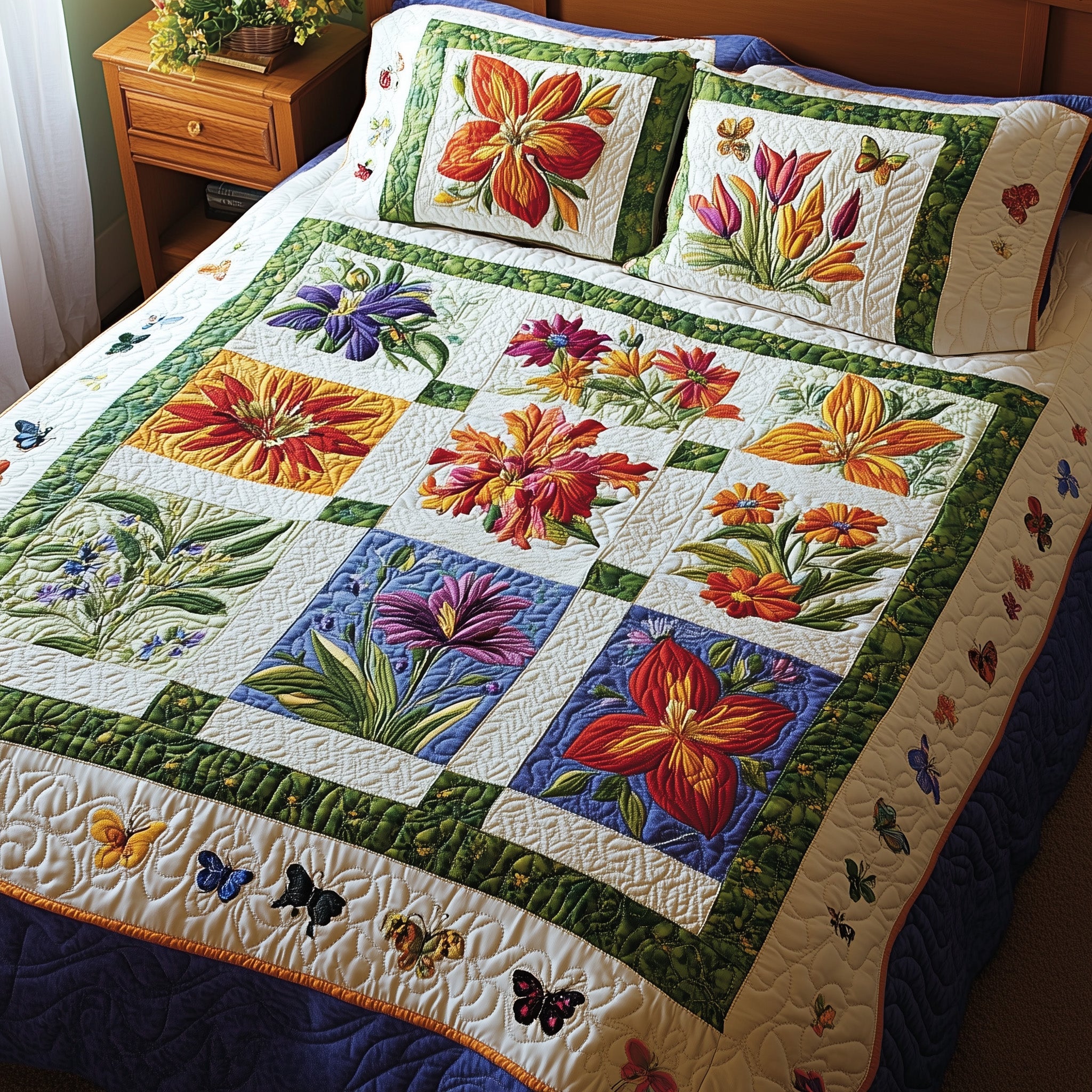 Spring Garden Patchwork Quilted Bedding Set Duvet Cover Bed Sheet Useful Gifts For Mom From Daughter