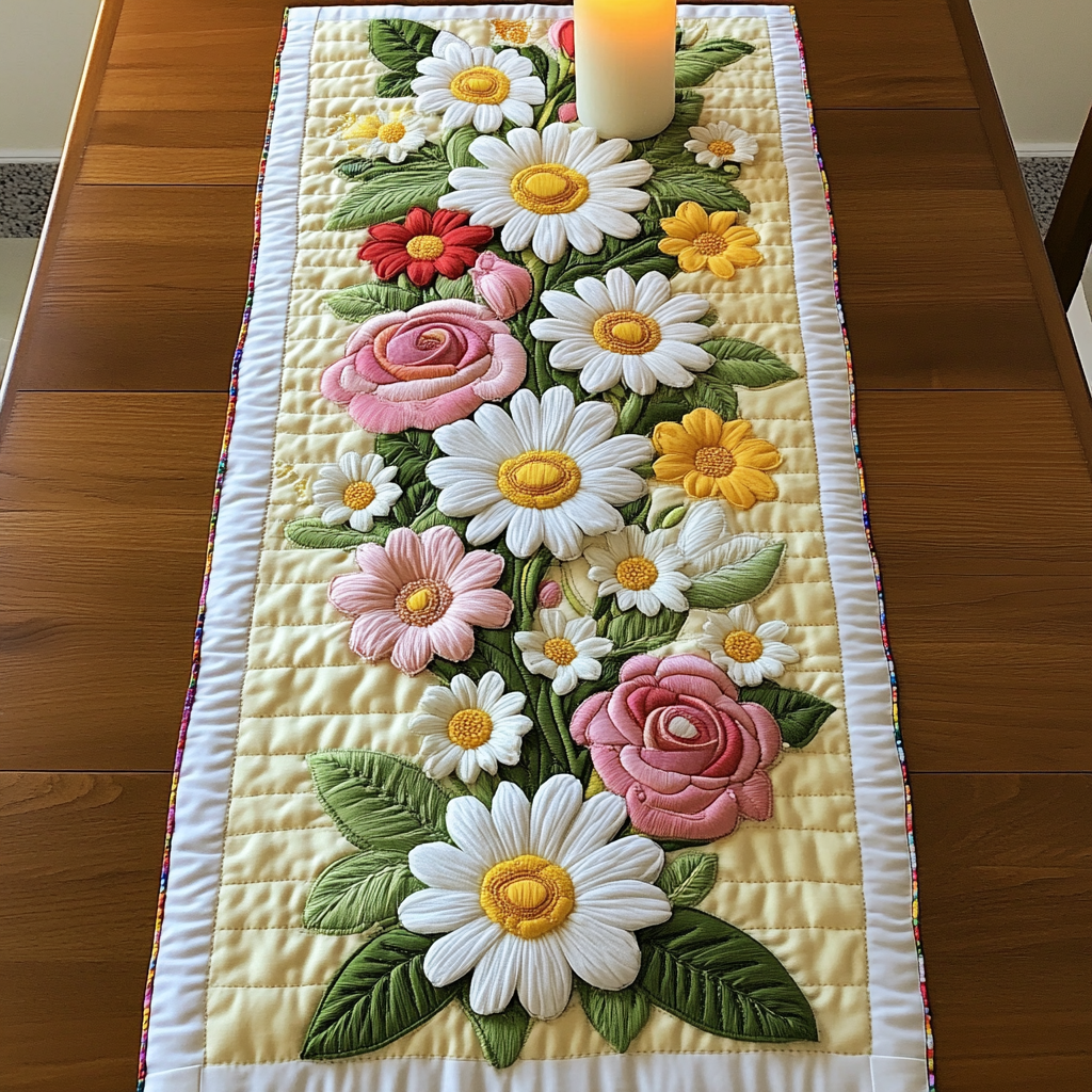 Spring Garden Quilted Table Runner Dining Room Decor Ideas Daisy Themed Presents