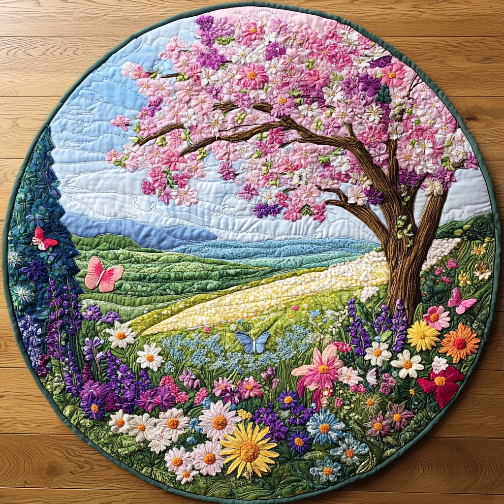 Spring Harmony Quilted Round Mat Entrance Way Ideas Retro Christmas Tree Skirt