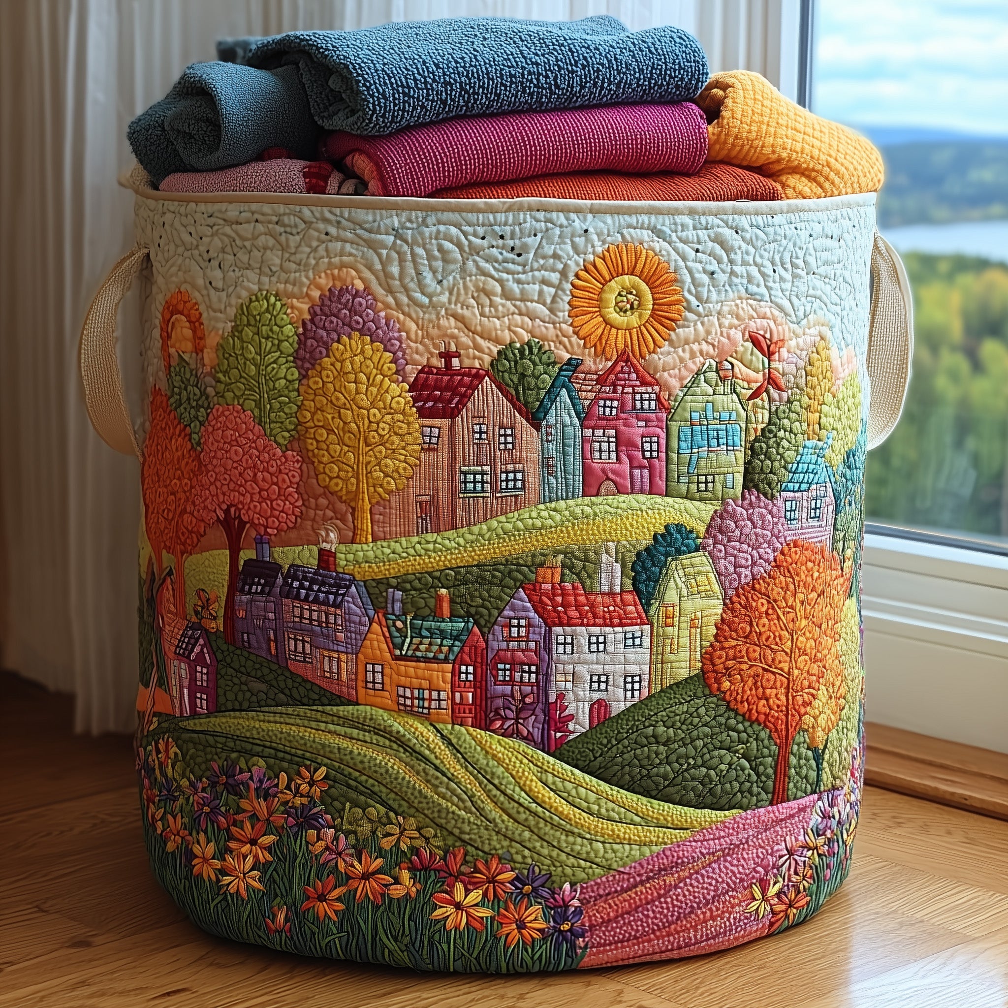 Spring Hillside Quilted Laundry Basket Excellent Gift For Her