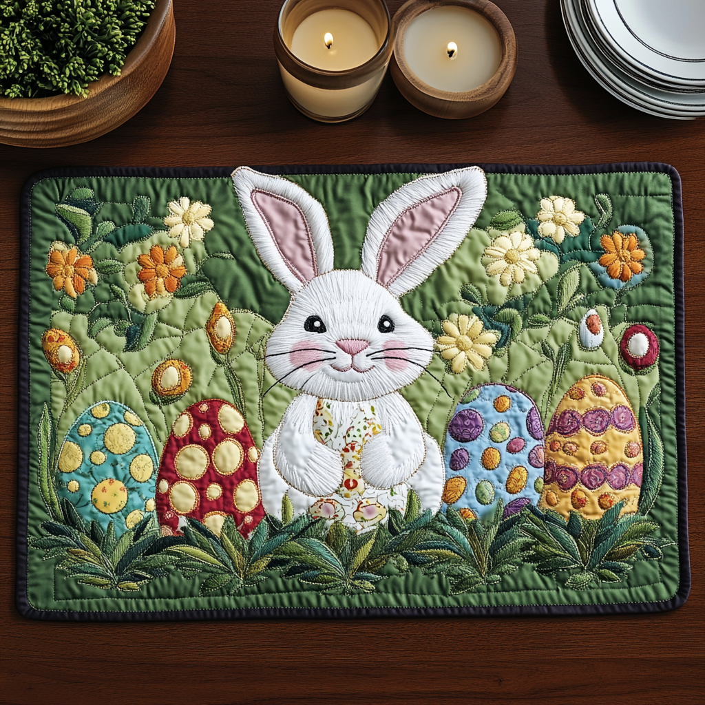 Spring Hop Quilted Place Mat Christmas Home Dec Presents For Bunny Lovers